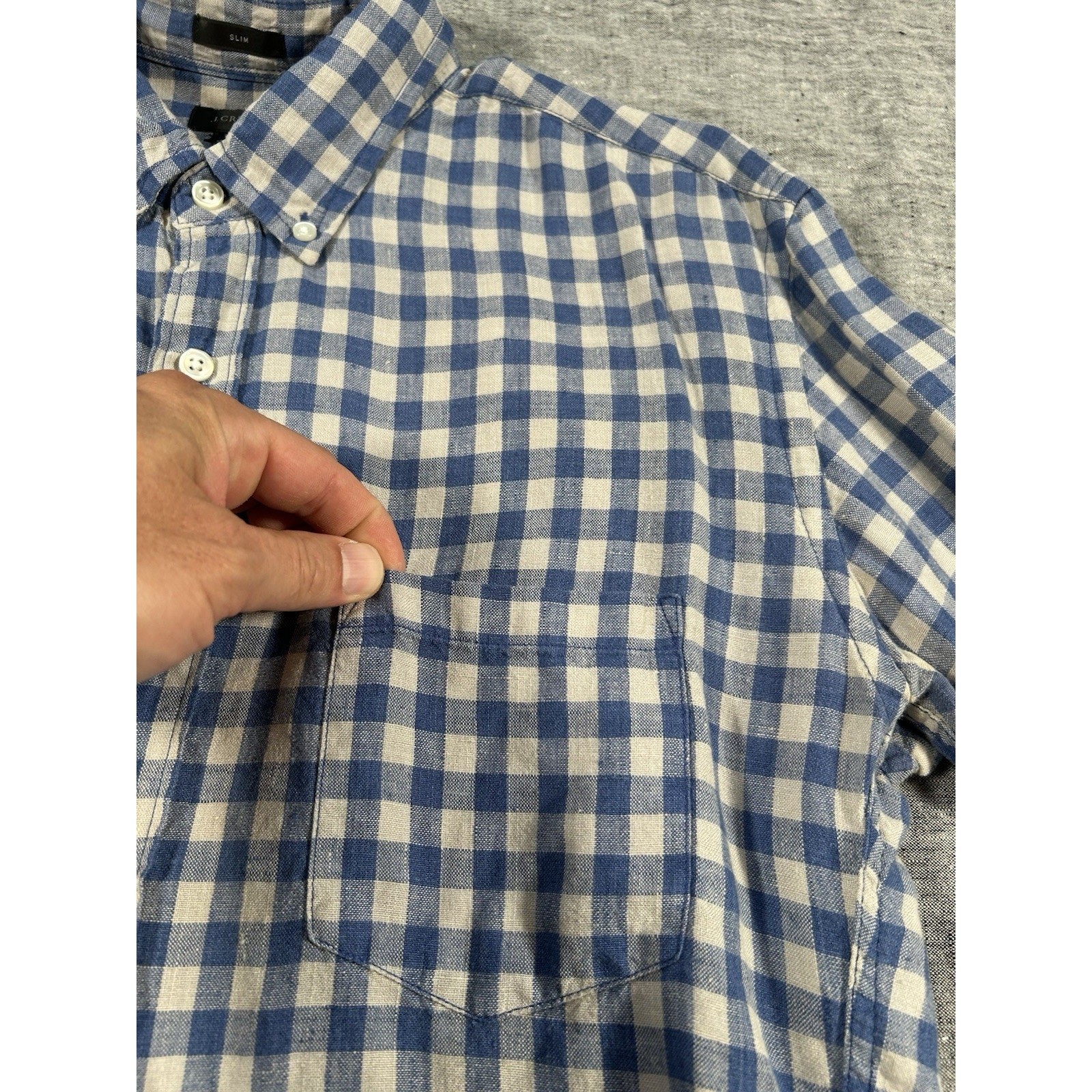 J Crew Baird McNutt Irish Linen Shirt Mens Large Plaid Classic Preppy Button-Up