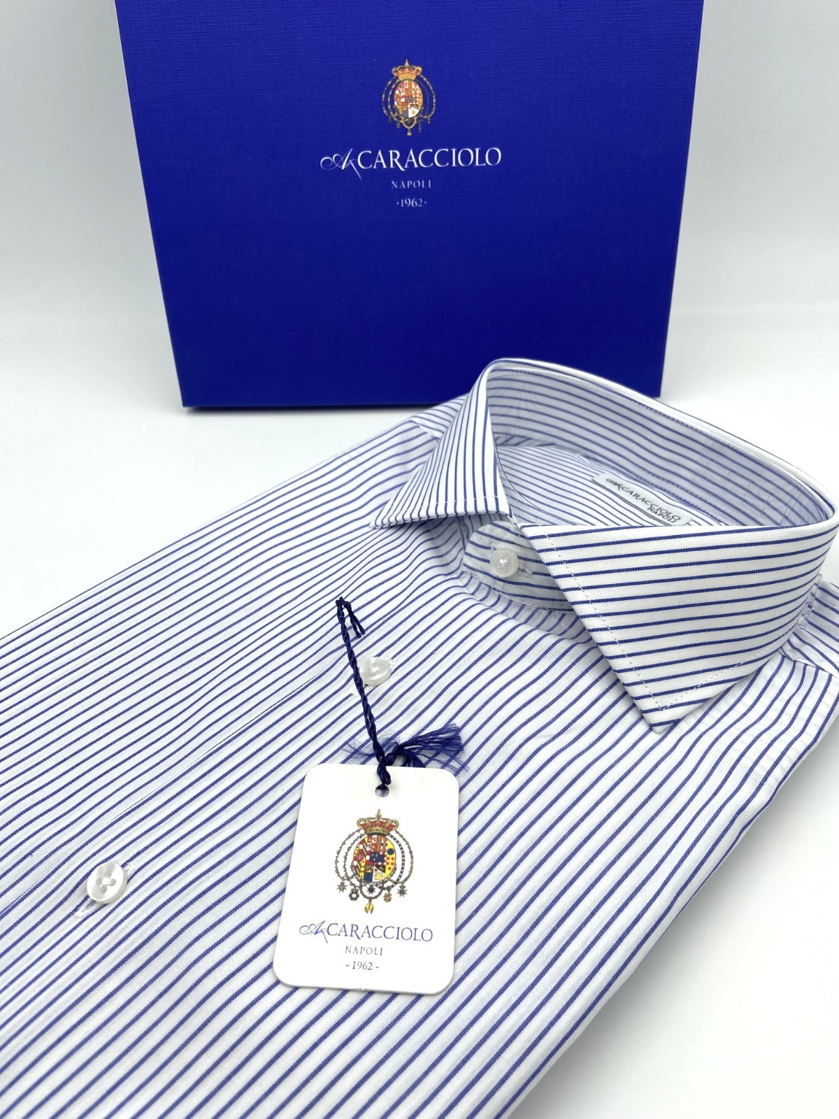 100% Cotton Shirt – 1000 Stripes Wide Blue & White | A. Caracciolo