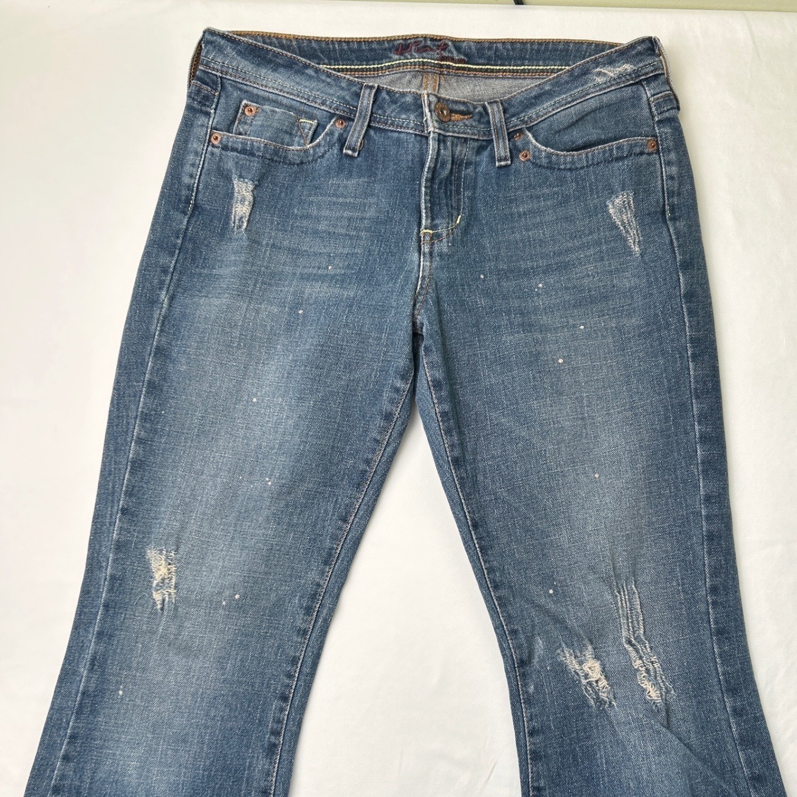 Hint Womans Low Rise Bootcut Jeans Size 8/9 Blue Distressed Streetwear Stretch
