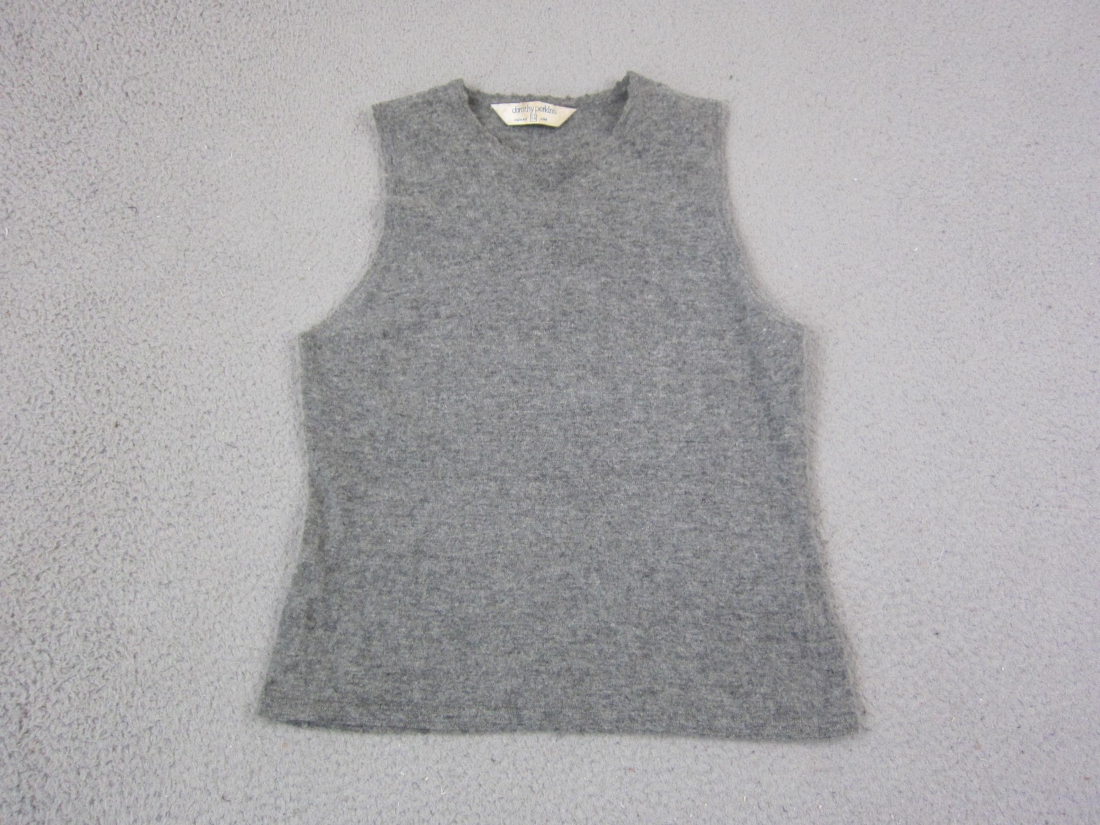 Vintage Dorothy Perkins Sweater Vest Womens 14 Gray Wool Angora Knit Sleeveless