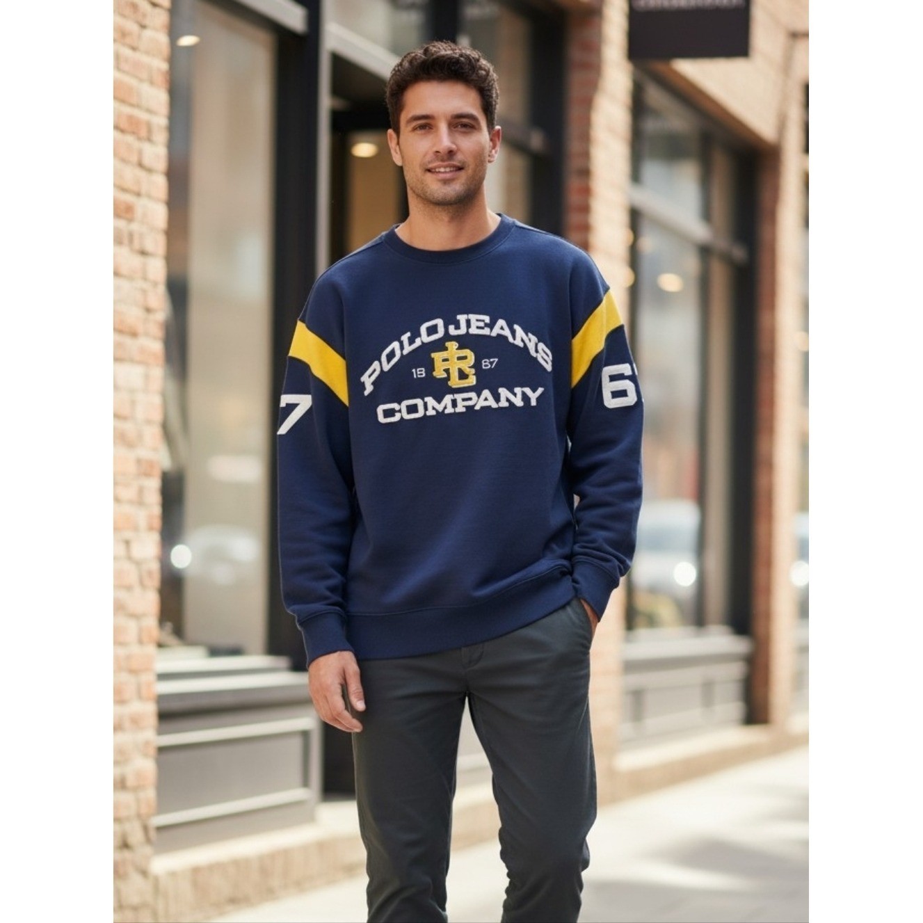 Men’s Navy & Yellow Logo Crewneck Sweatshirt