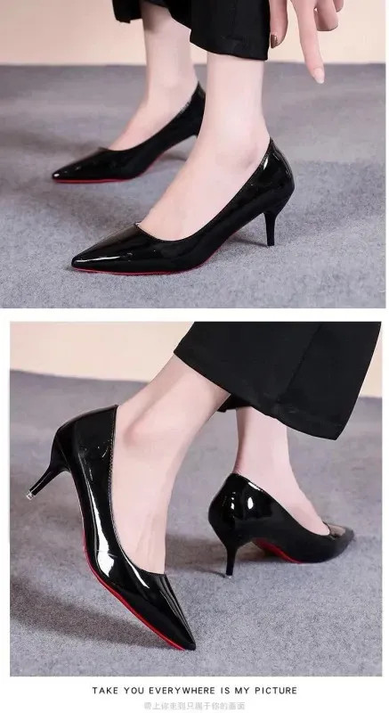 Sexy Pointed Toe Patent Leather High Heels Temperament Girl Red Sole Party Dress