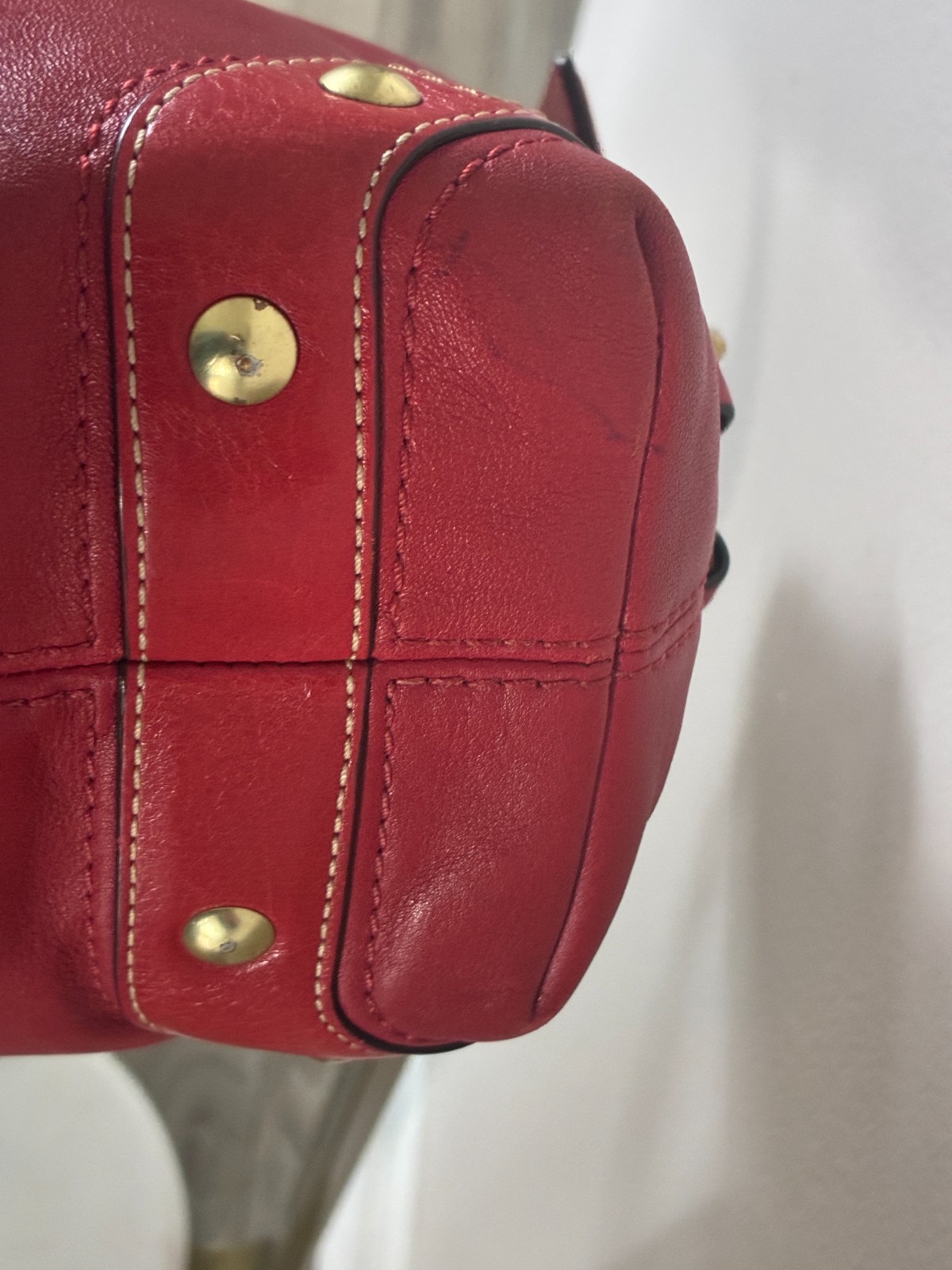 Coach Carly Satchel Purse Y2K Era Cherry Red Medium Size Bag with Stud Accents