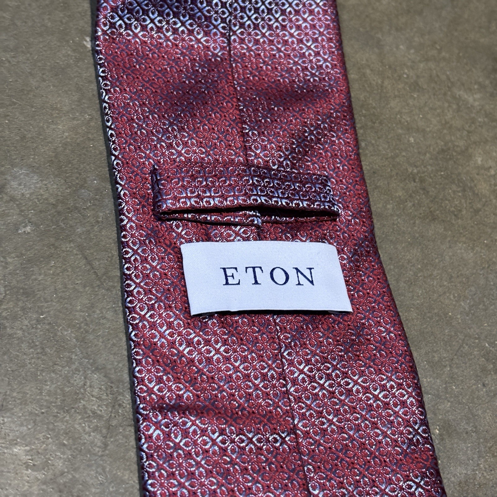 Eton Red Geometric Floral Shiny Silk Men’s Designer Tie Made in Italy