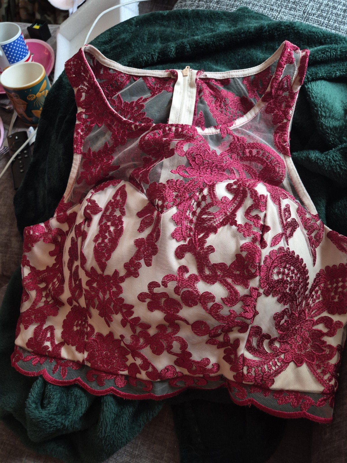 My Michelle Womens Size 7 Crop Tank Halter Top Lace Rockabilly Sweetheart Top