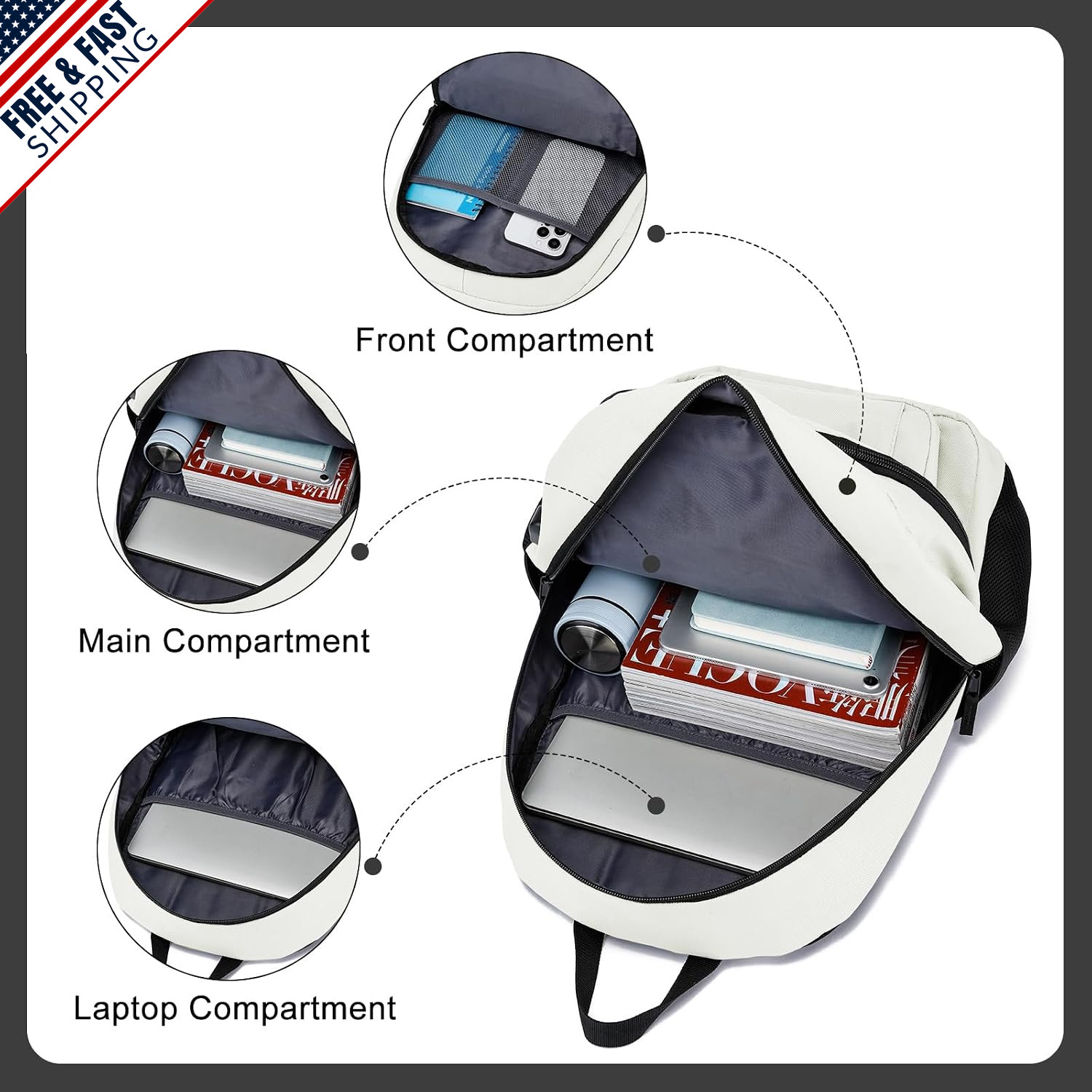 Lightweight Backpack for School, Fits 15.6″ Laptop, Water Bottle Pocket
