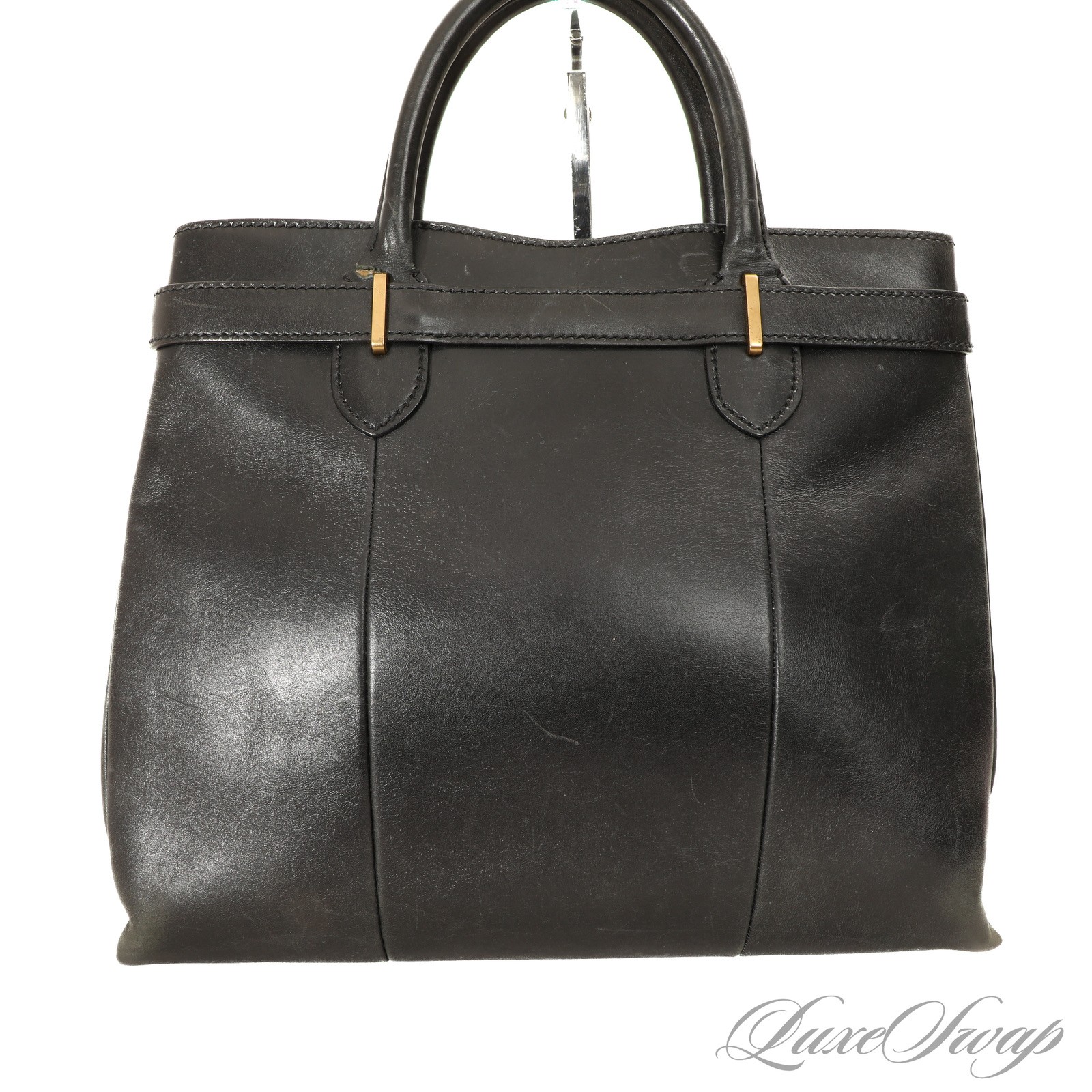 Gucci Made in Italy Black Running Leather Marmont Buckle Handbag Bag #16E008