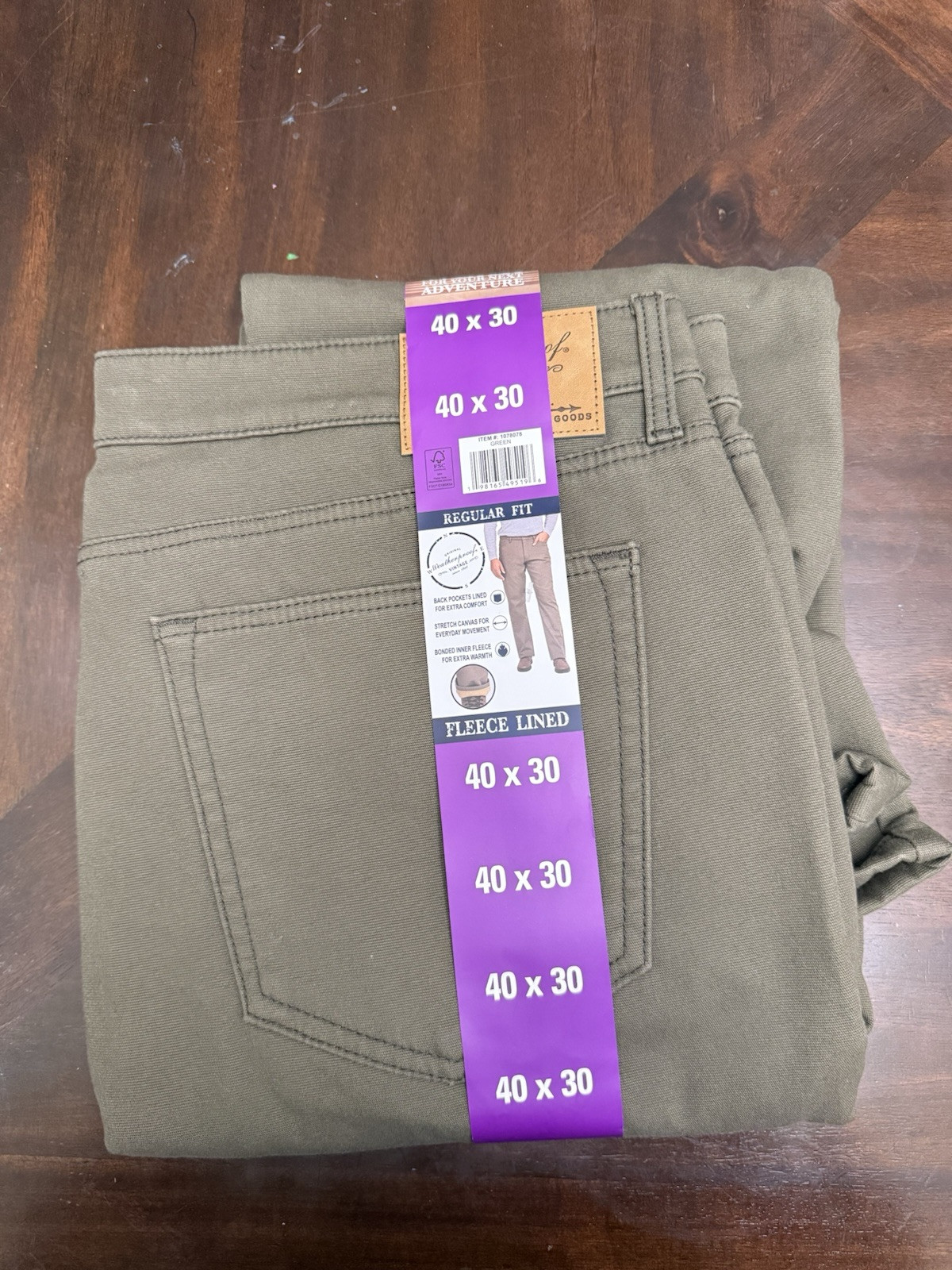 NWT Men’s Weatherproof Vintage Bonded Fleece Lining Stretch Canvas Pant 40X30