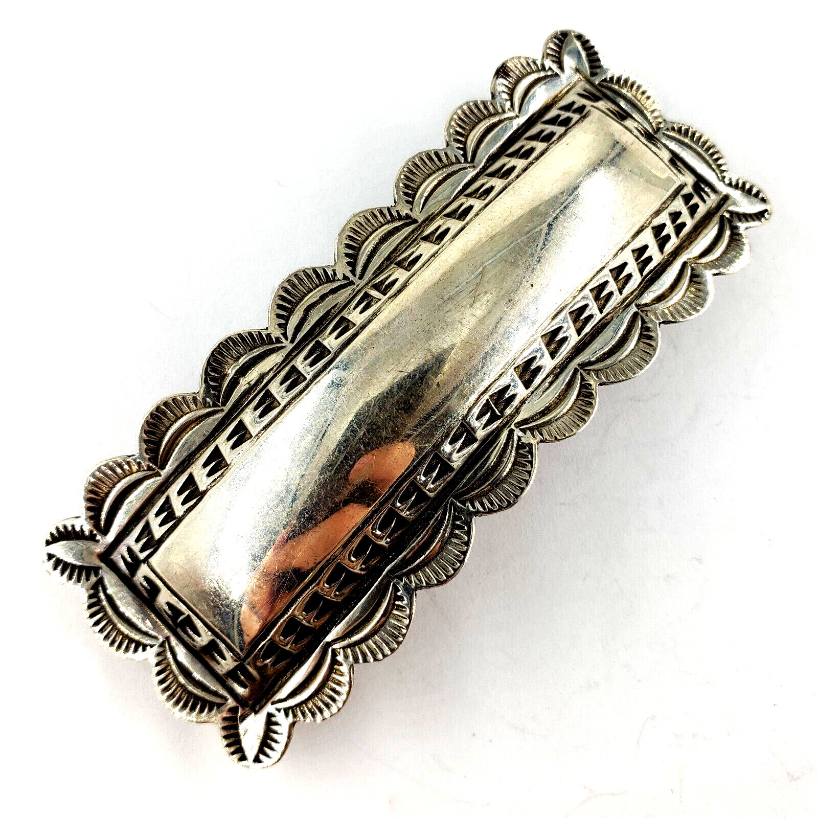CT Artist Signed Navajo Vintage Sterling Silver Womens Barrette Rectangle Hair