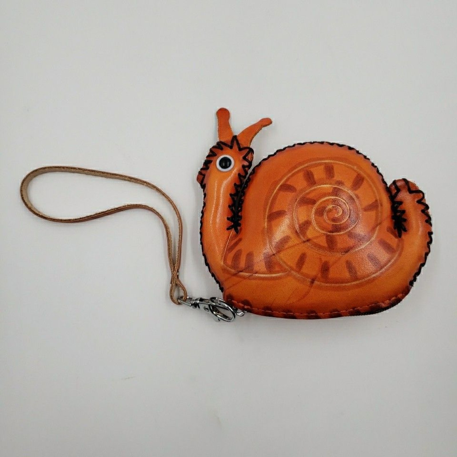 SNAIL Zip Pouch Pendant Creative Gift Jewelry Holder Handmade Leather Coin Purse