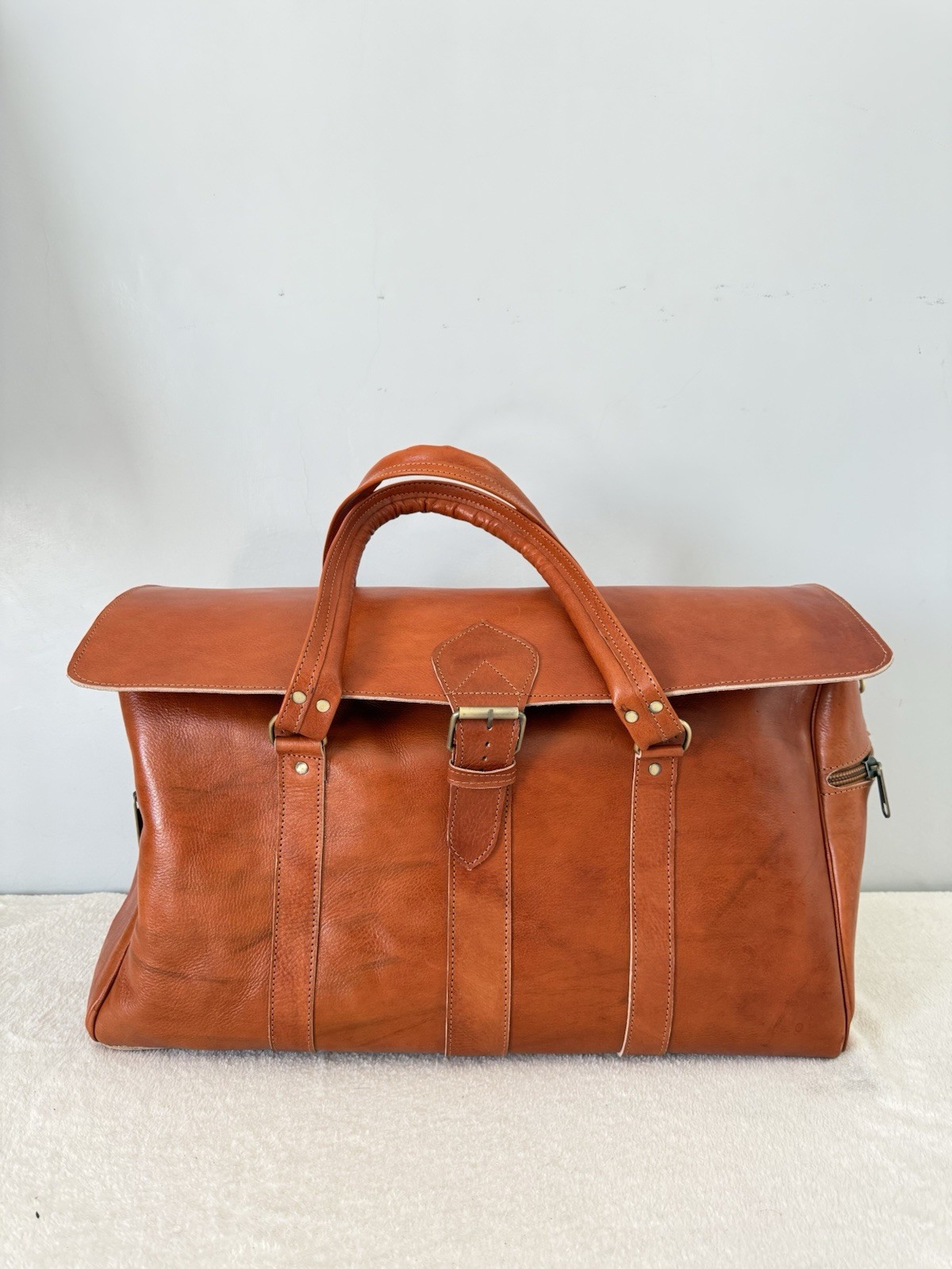 Genuine Leather Travel Bag – Cognac Caramel Brown | 55 × 35 × 25 cm – handmade