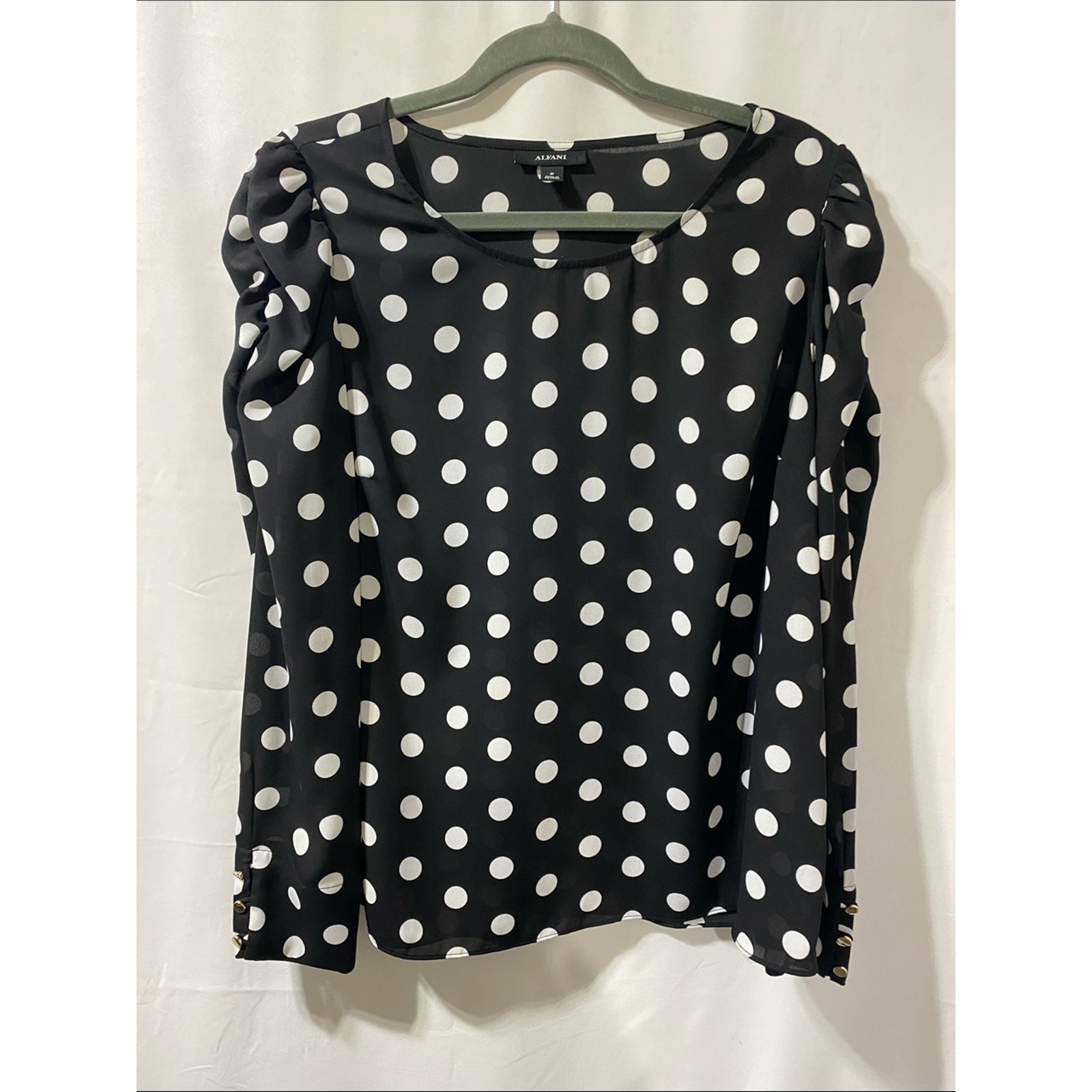 Alfani Black and White Polka Dot Puff-Sleeve Blouse