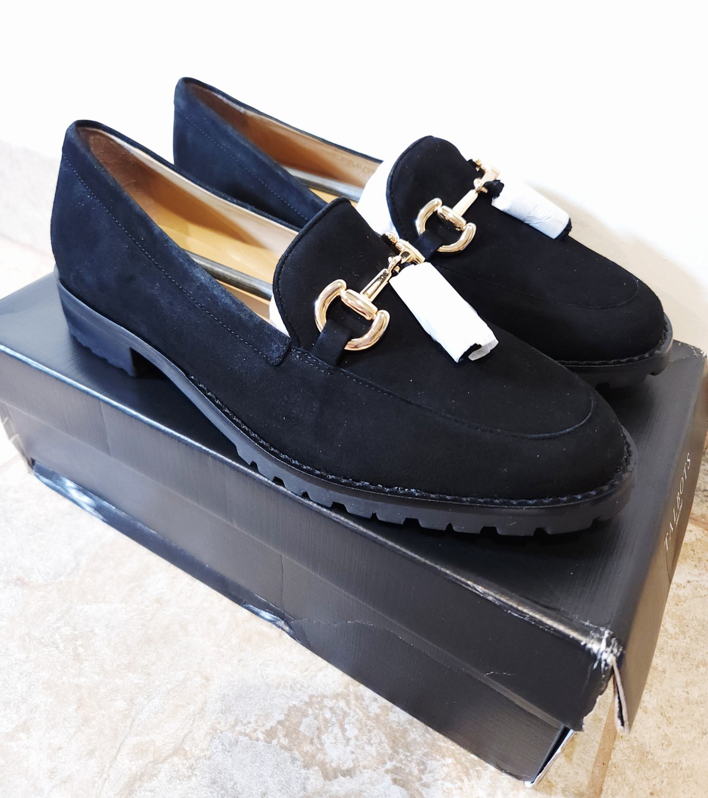 Talbots Cassidy Tassel Womens Loafers Slip-On Black Suede Lug Sole 7.5 M NIB NEW