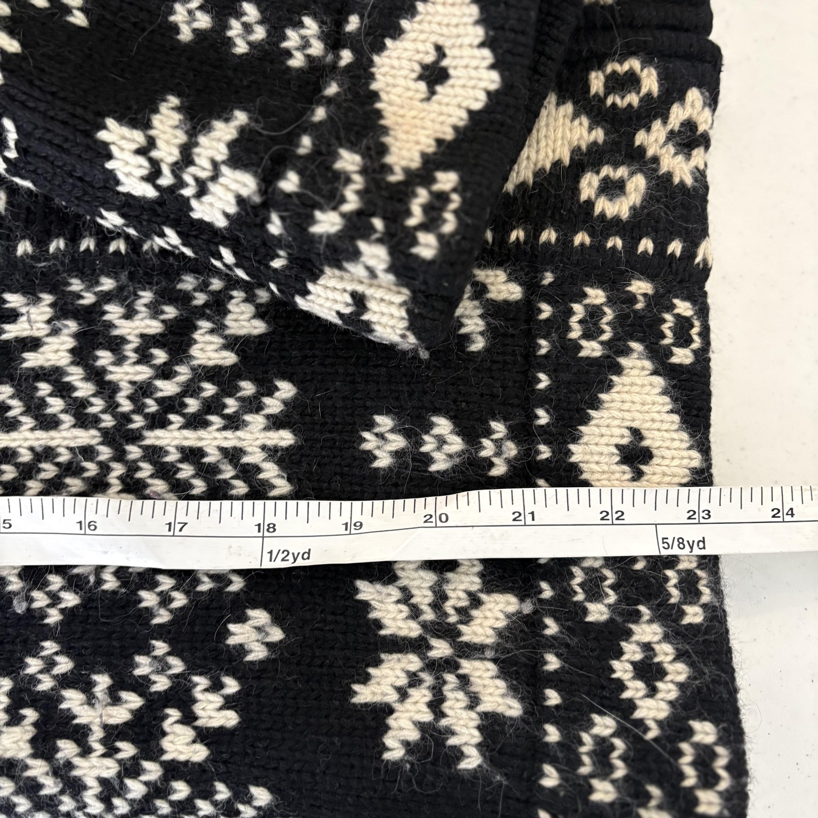 Fair Isle Sweater Womens Petite M Black White Full Zip Mock Neck Ski Holiday