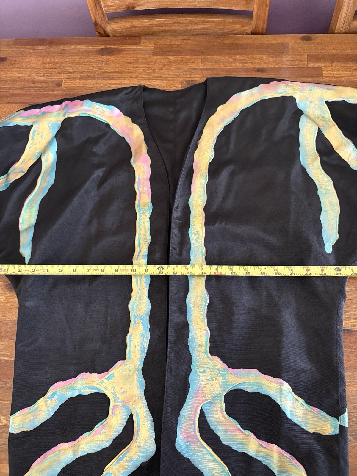 VTG TERRY & TONI Hand Painted Kimono Jacket Black Batwing Cocoon Art To Wear 80s