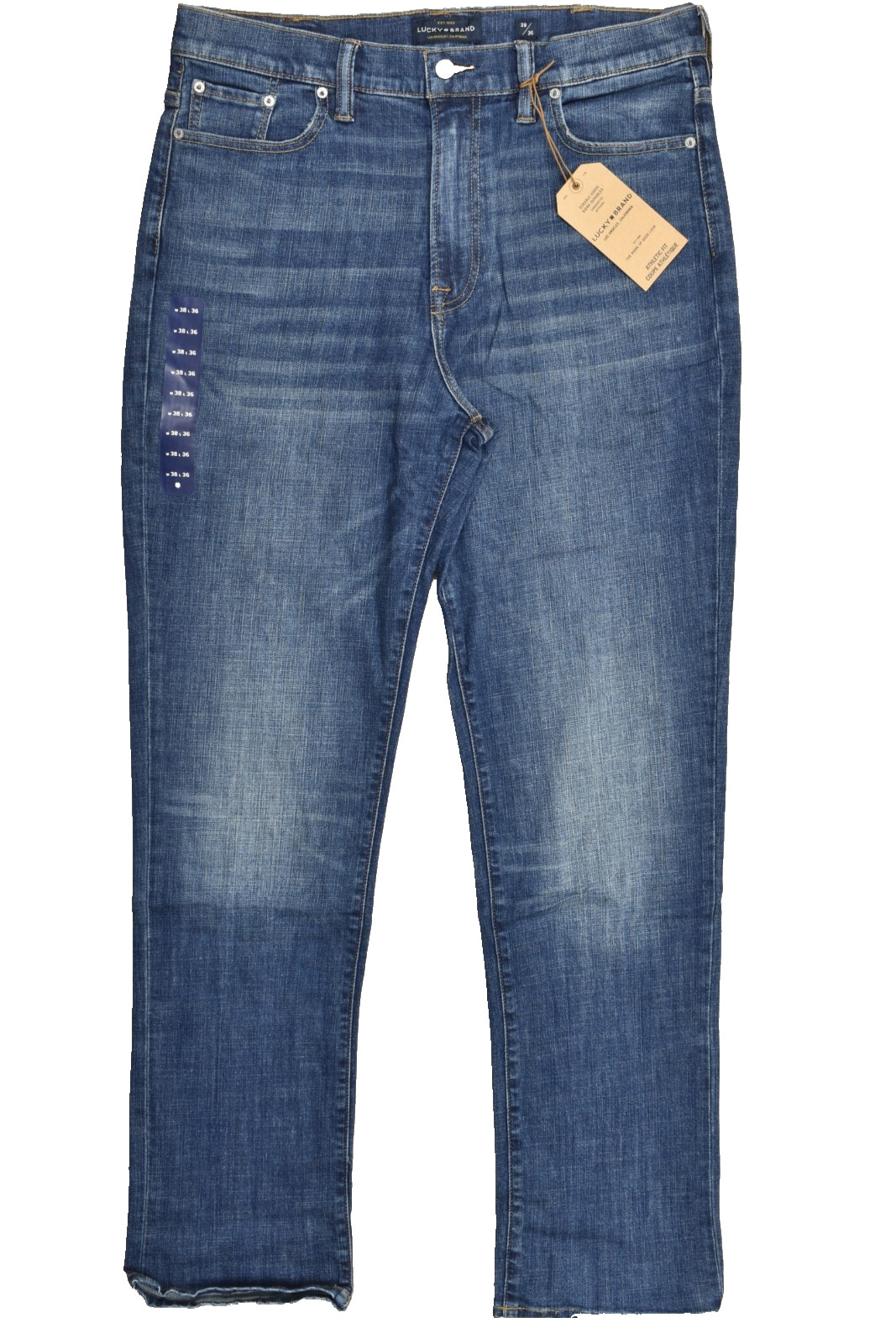 Lucky Brand Men’s Athletic Fit Denim Blue Jeans Size 38×36 Cotton Blend Zip NEW