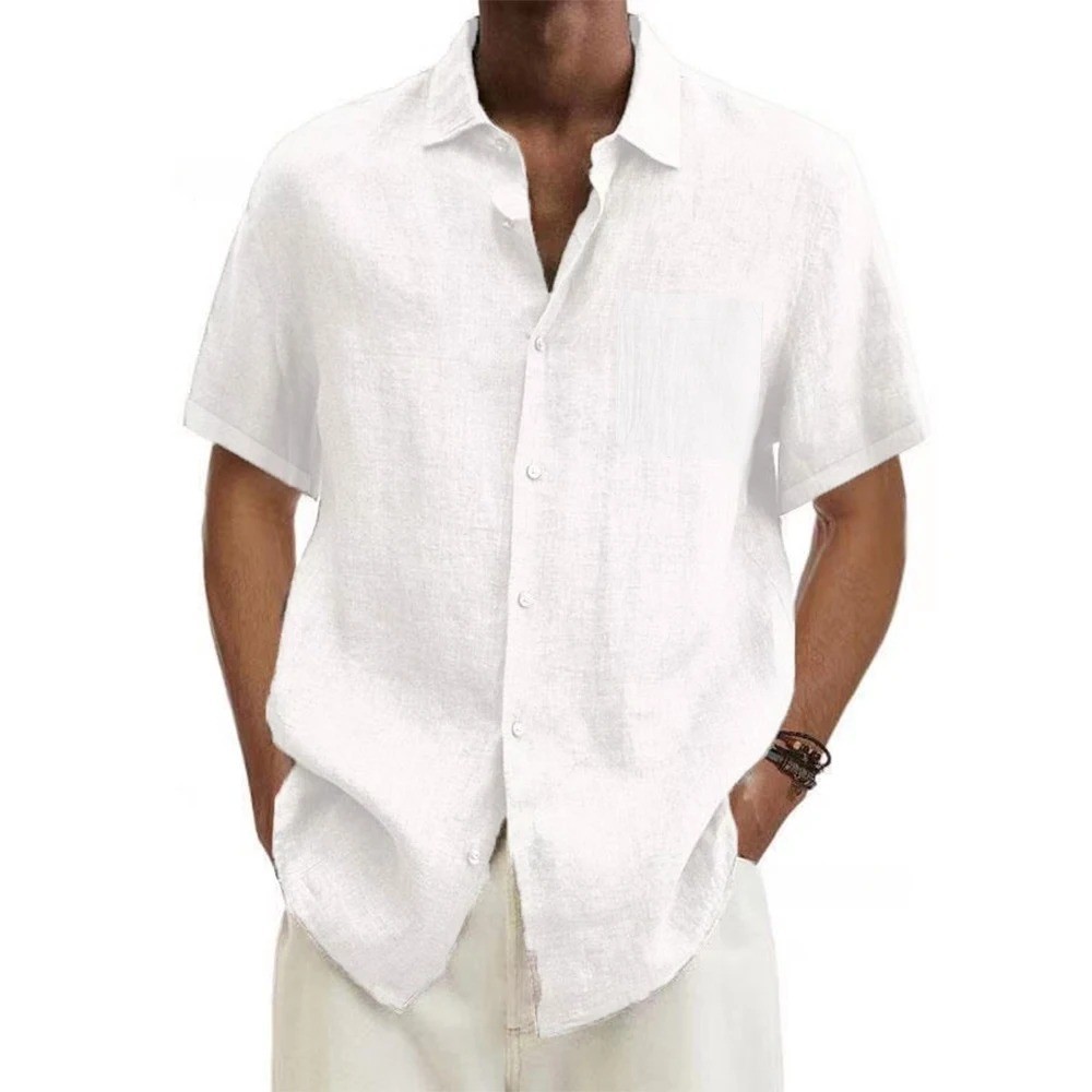 Men’s Cotton Linen Short Sleeve Shirt – Casual Beach Style, Plus Size