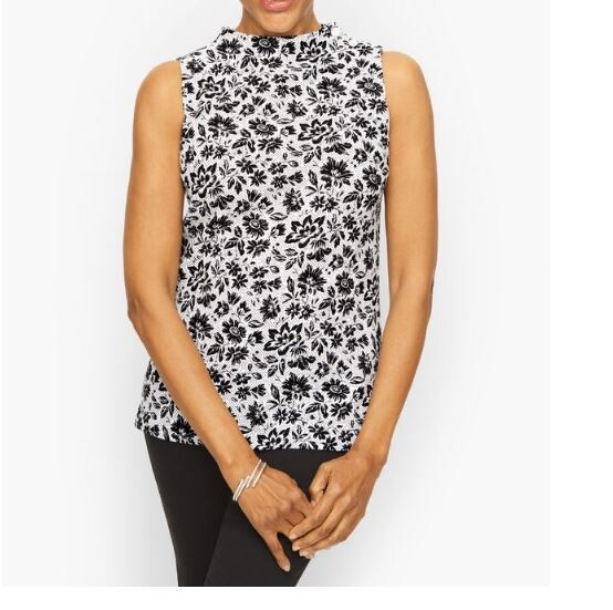 TALBOTS Plus BUTTON DETAIL FUNNEL NECK TANK DOTTED FLORAL TANK TOP 2X Petite