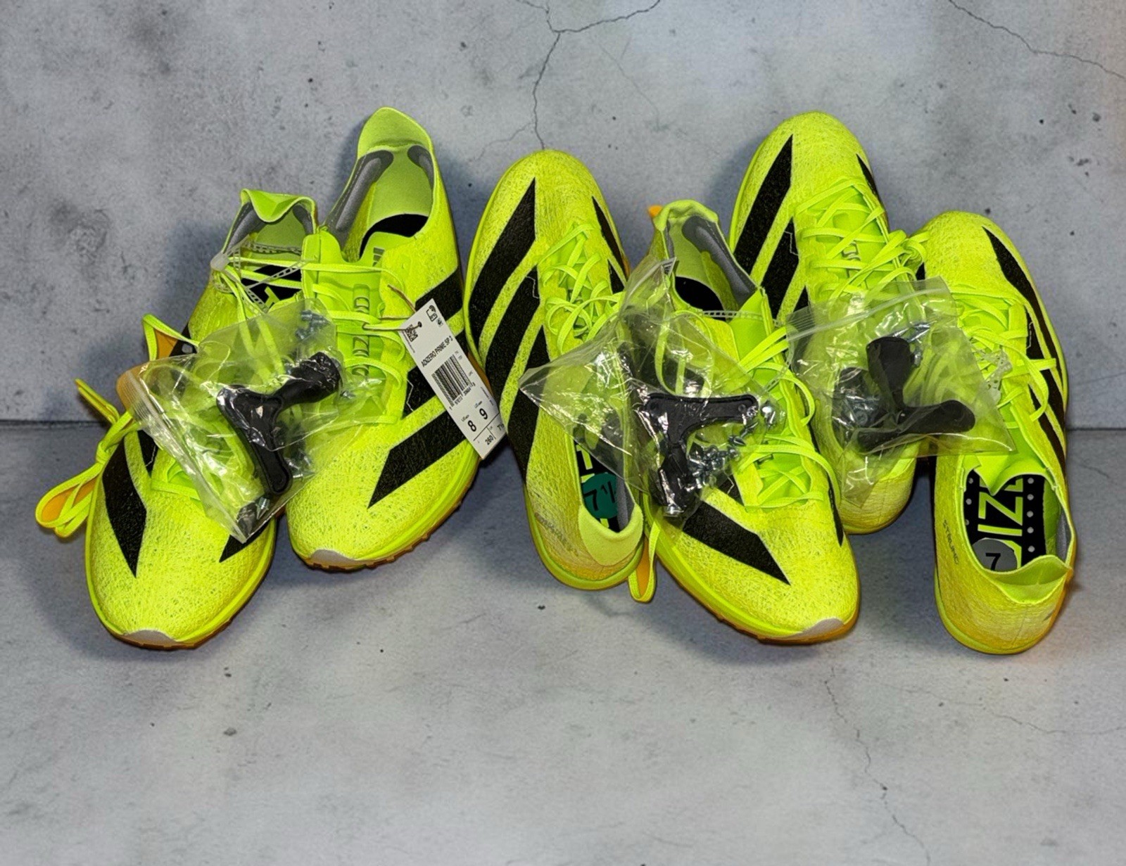 Lot 3 Adidas Adizero Prime SP 3 Strung Lucid Lemon Sprint Spikes Men’s 7 7.5 8
