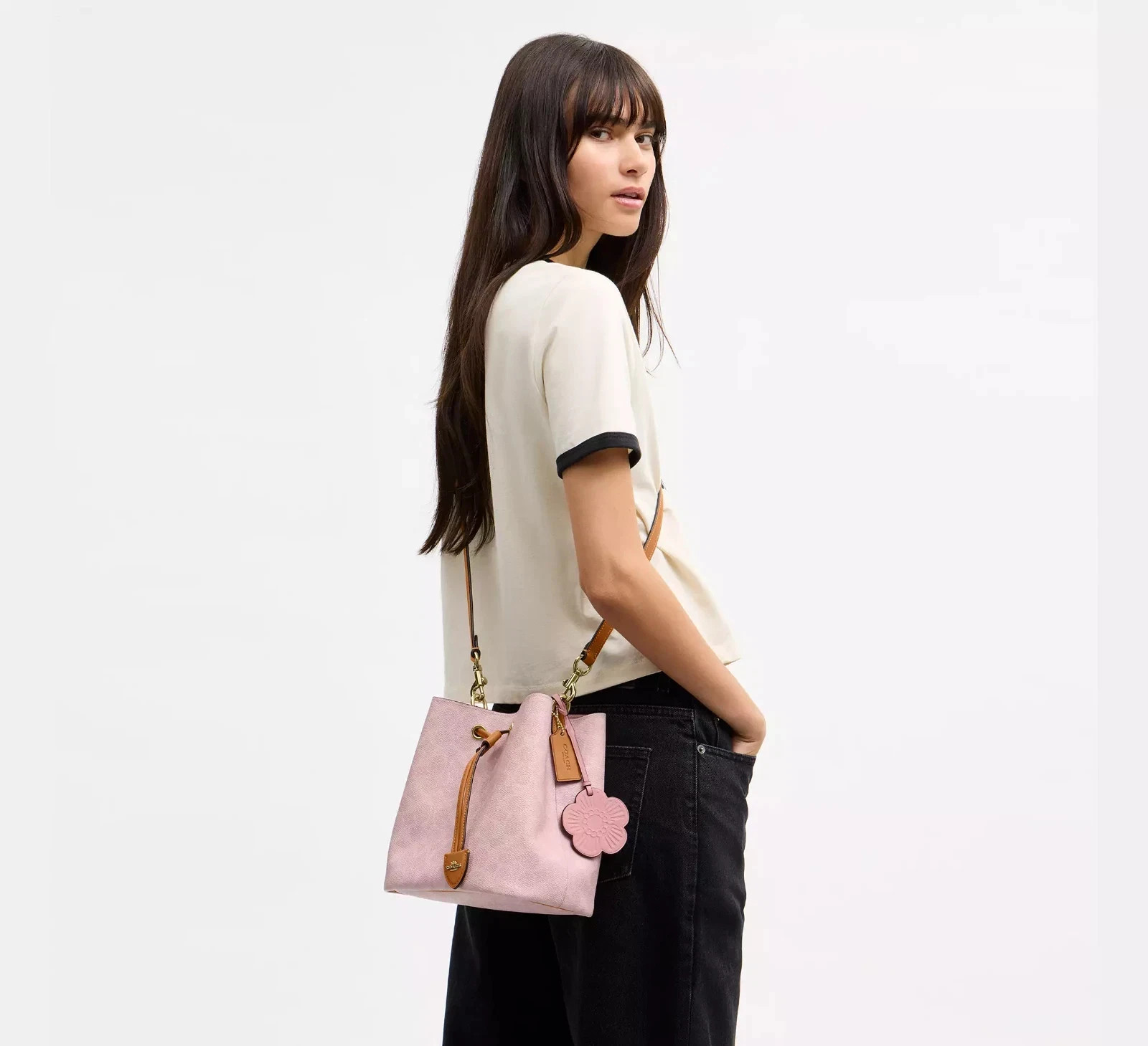 Coach CEA23 Rowan Bucket Bag In Signature Canvas Powder Pink Ships from US