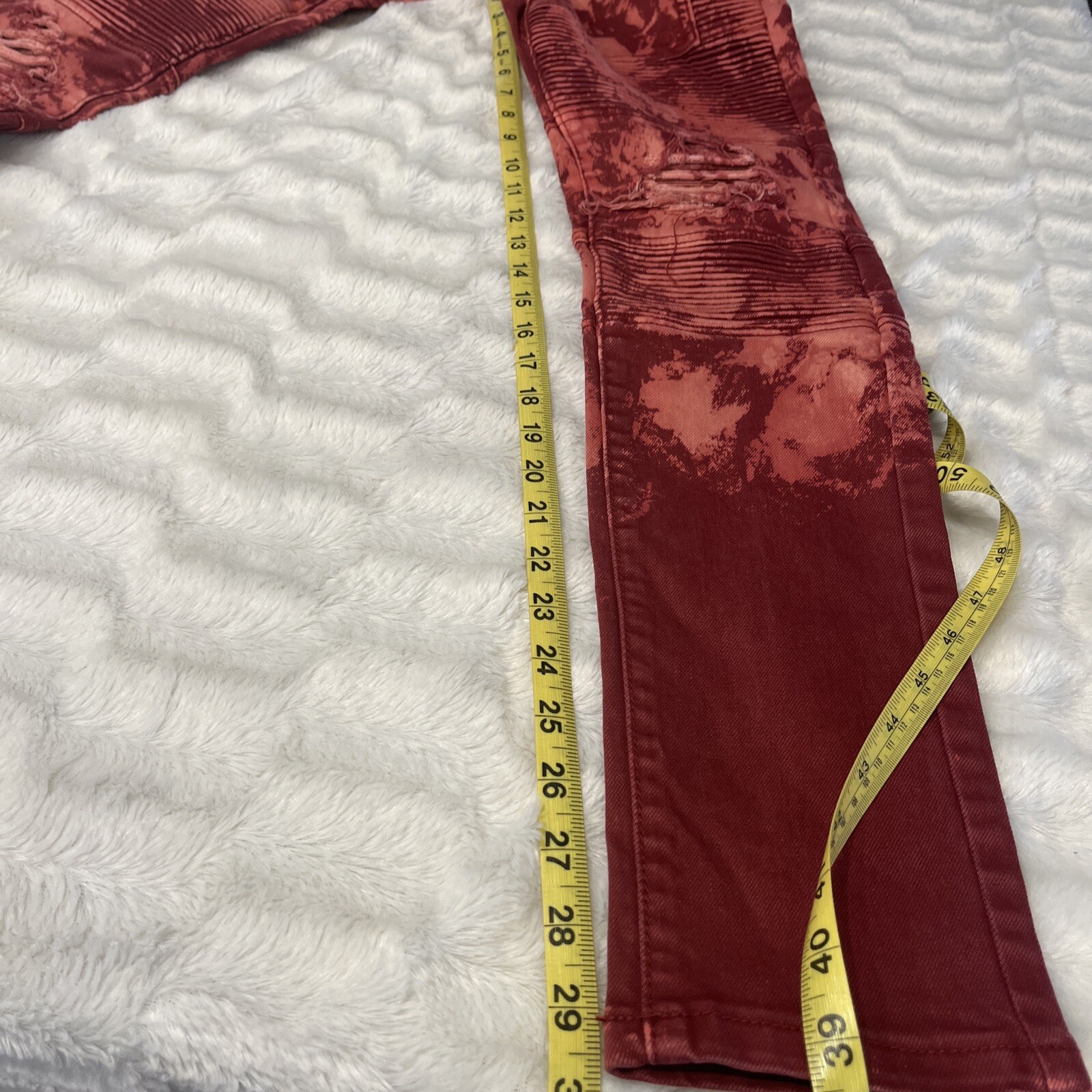 Crysp Denim Men’s Red Biker Jeans 28×34 Distressed Skinny Moto Acid Wash NWT