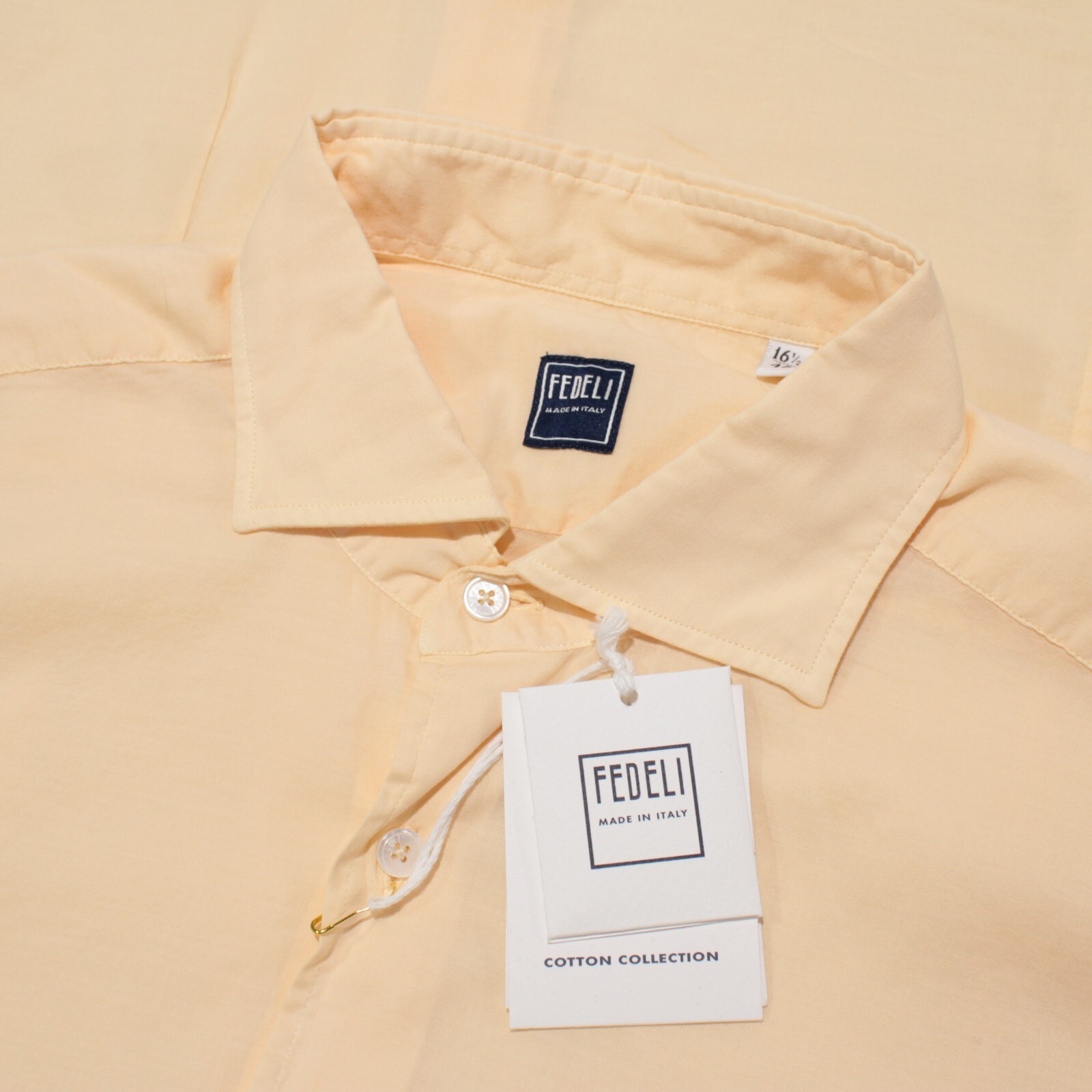 Fedeli NWD Sean Panamino Dusty Dress Shirt Size 16.5 / 42 in Yellow Cotton Blend