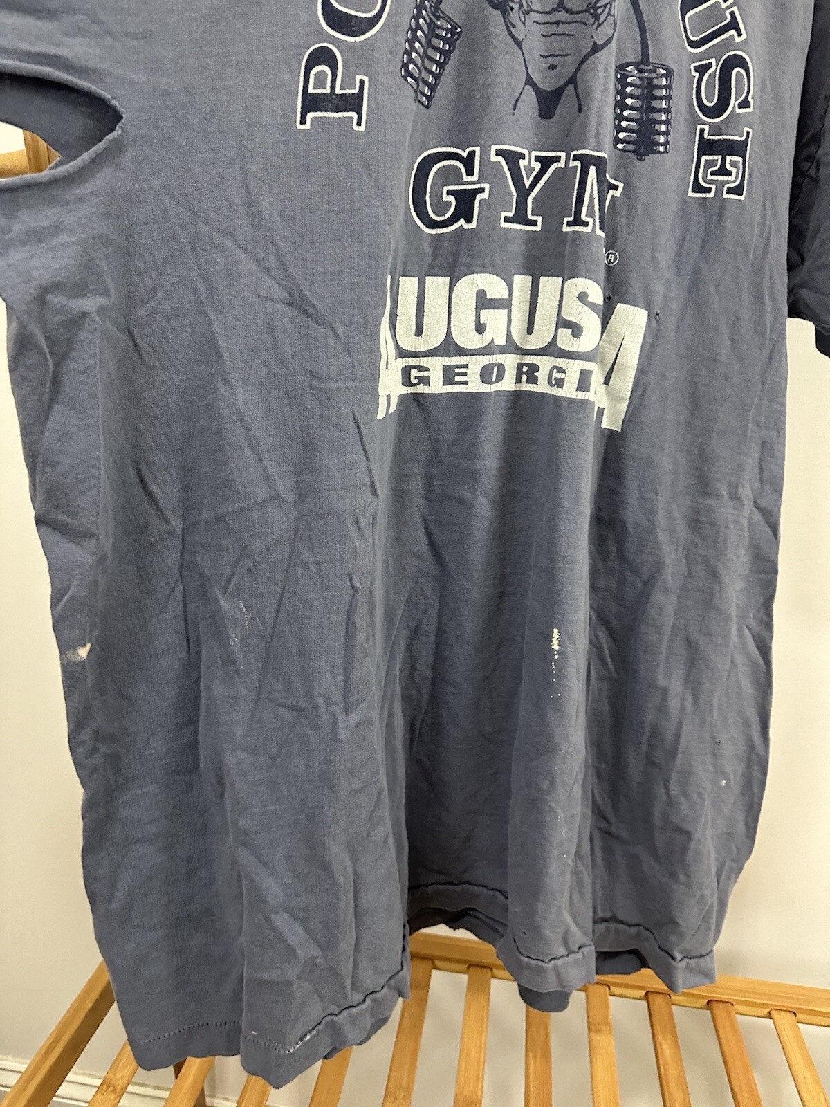 VTG Powerhouse Gym Augusta Worn Thrashed Workout Lift Power Faded T-Shirt 2XL