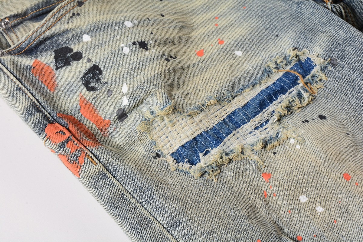 New Purple Brand Men Distressed Denim Pants Printing Slim Fit Jeans .