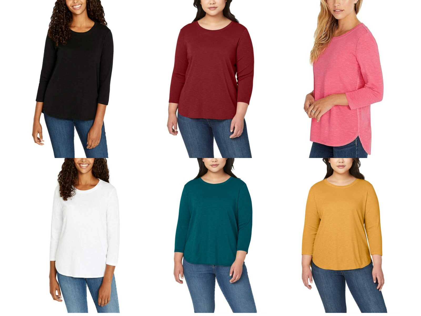 Kirkland Signature Top 100% Cotton Slub Tee 3/4 Sleeve XS-2XL
