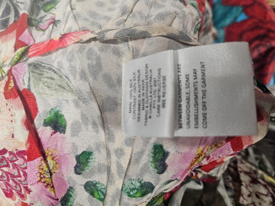 Camilla M/L 12 LEOS BOUQUET A-Line Gathered Panel Dress Short Silk Crystals $699