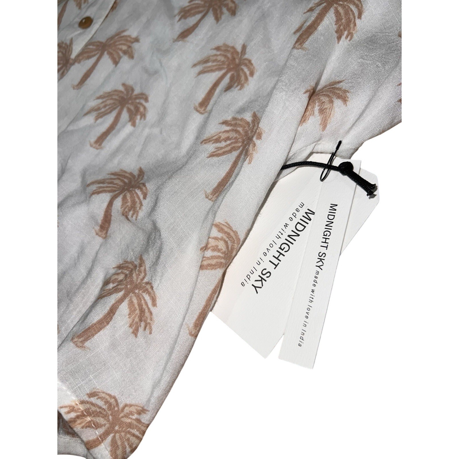 Midnight Sky Womens Small White Tan Palm Tree Print Button Down Crop Shirt NEW