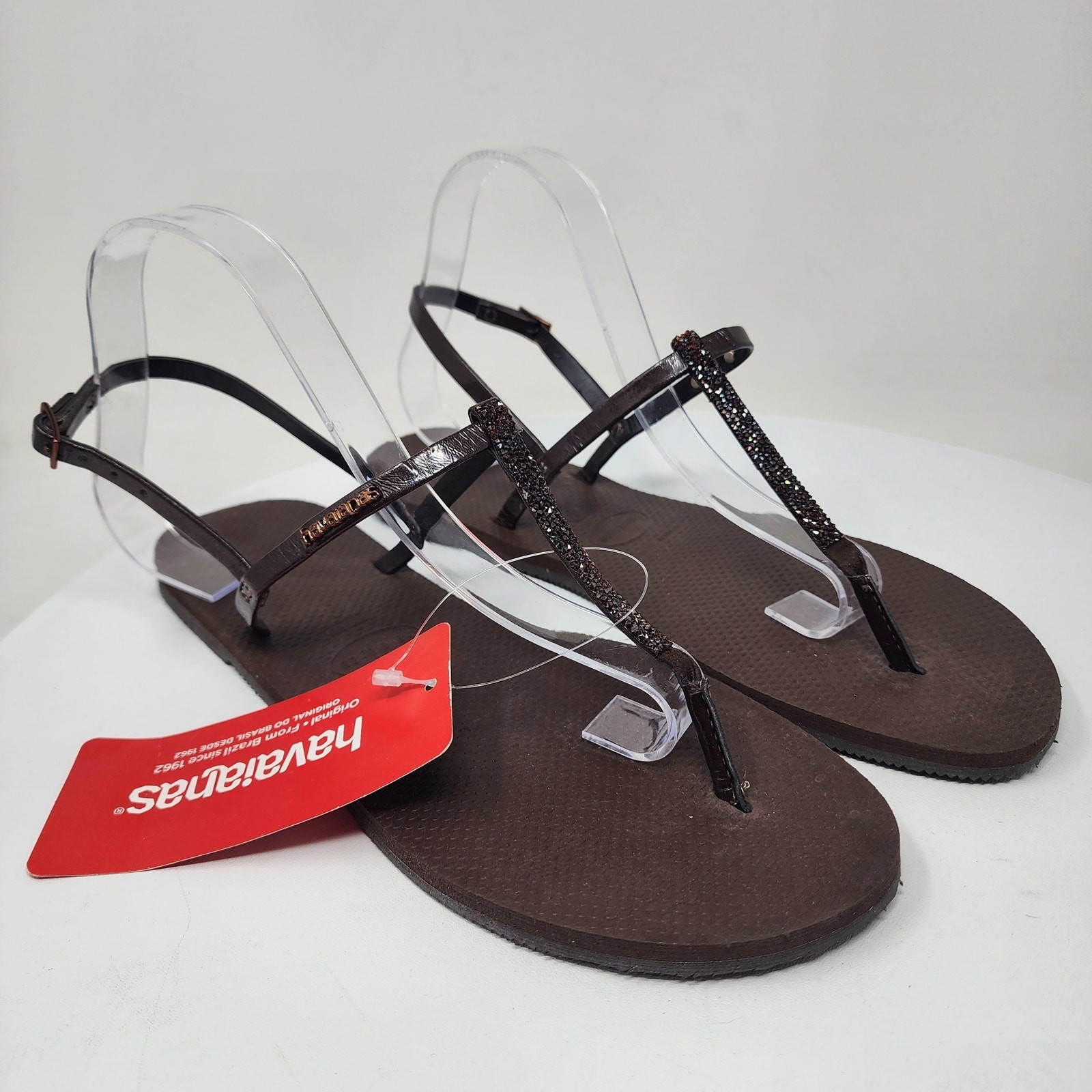 Havaianas You Riviera Crystal Sandals Women 11/12 Dark Brown T-Strap NWT