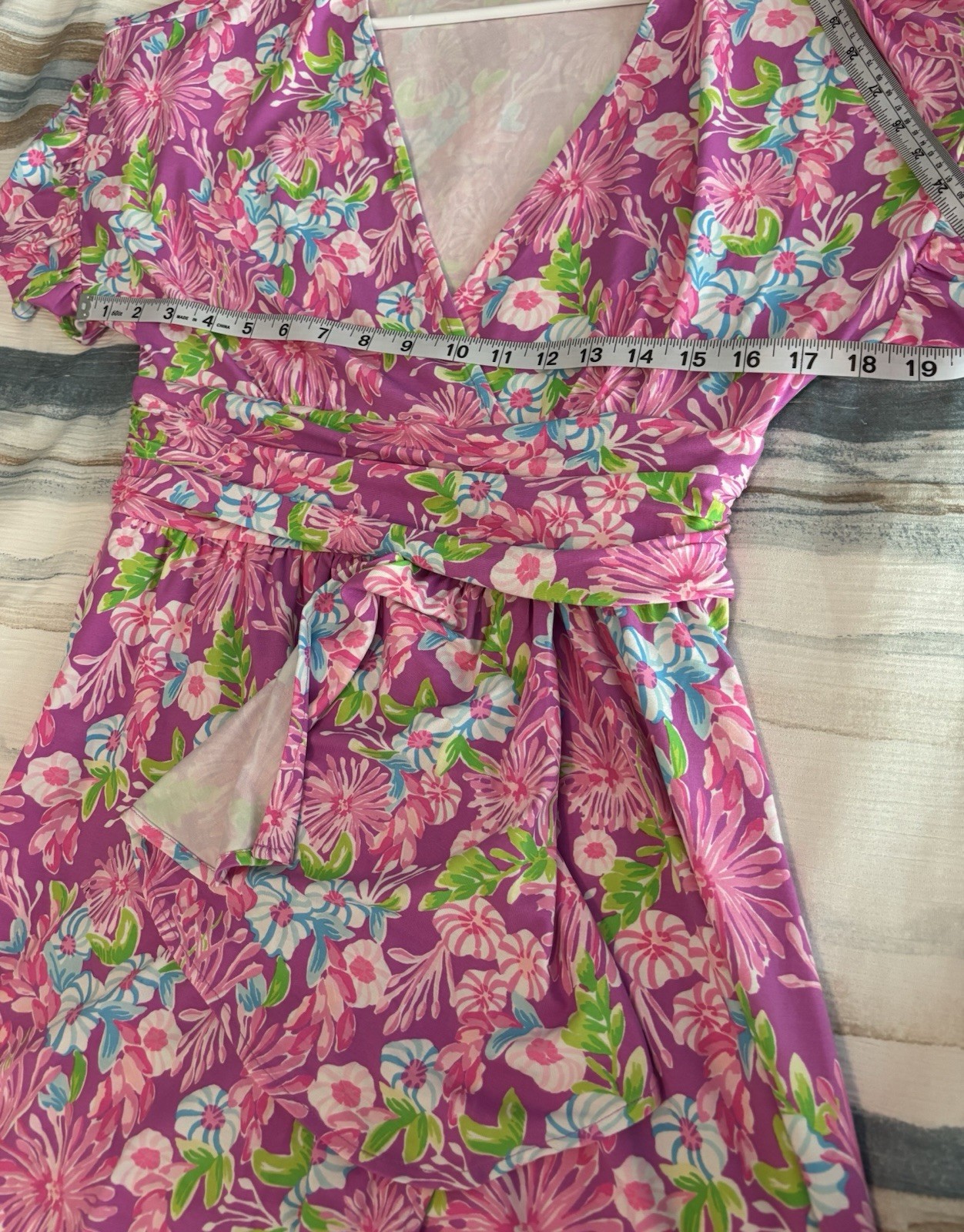 Lilly Pulitzer Anchorage Faux Wrap Midi Dress Amethyst Mom’s the Word Size M EUC