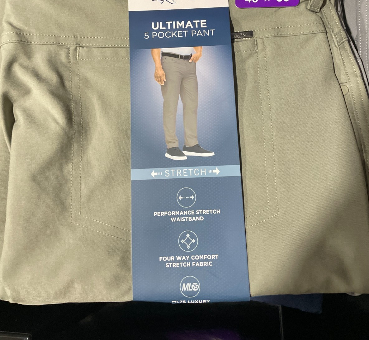 Greg Norman Mens Ultimate Stretch 5 Pocket Pants Navy Gray Black 38×30 38×29