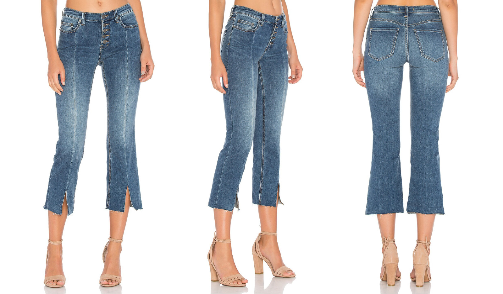 Free People Cropped Exposed Button Front Jeans Size 27 Hem Slit Frayed Kick Crop