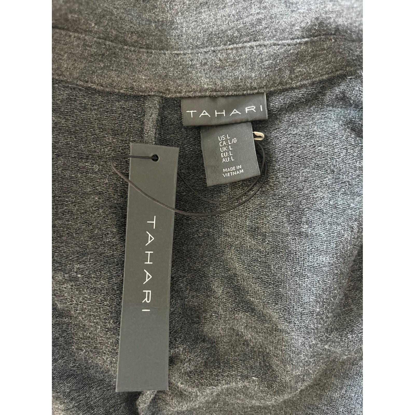 Tahari Knit Blazer Jacket Charcoal Gray Heather 3 Button Pocket Large L NWT