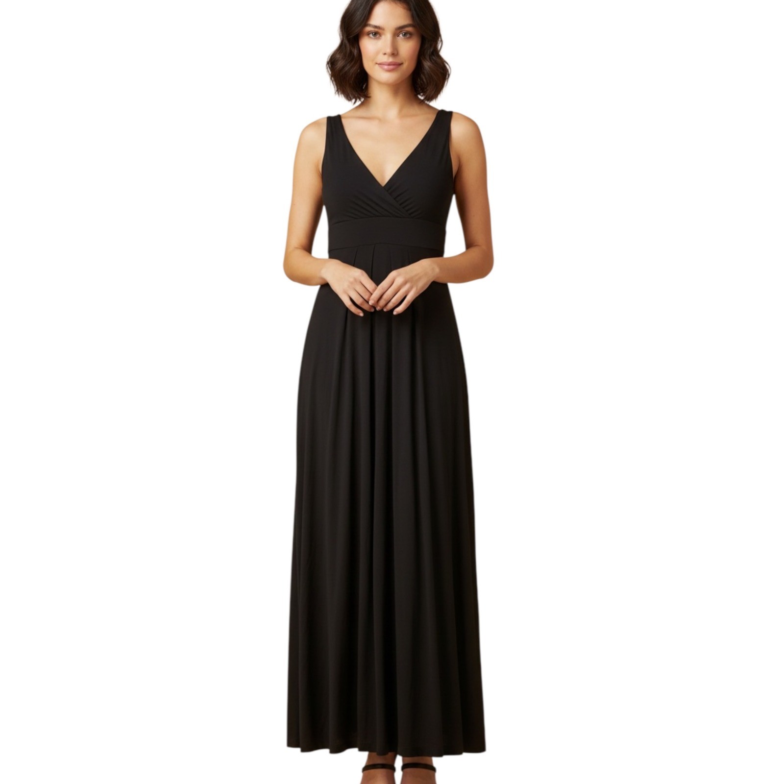 Minimalist Womens Old Navy Maxi Dress Large Black Sleeveless V-Neck Empire Waist