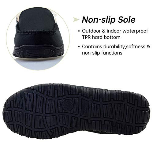 Mens Moccasin Slippers Indoor Outdoor Slip on Warm House Shoes 11 Black