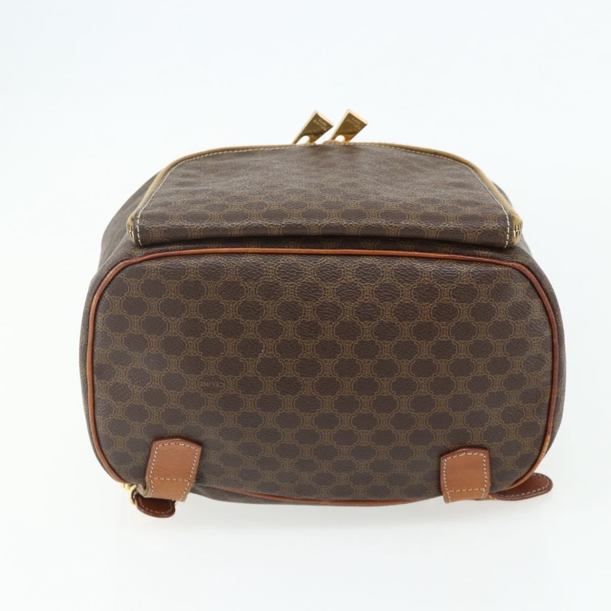 CELINE Macadam Canvas Backpack PVC Leather Brown Gold Auth 176821