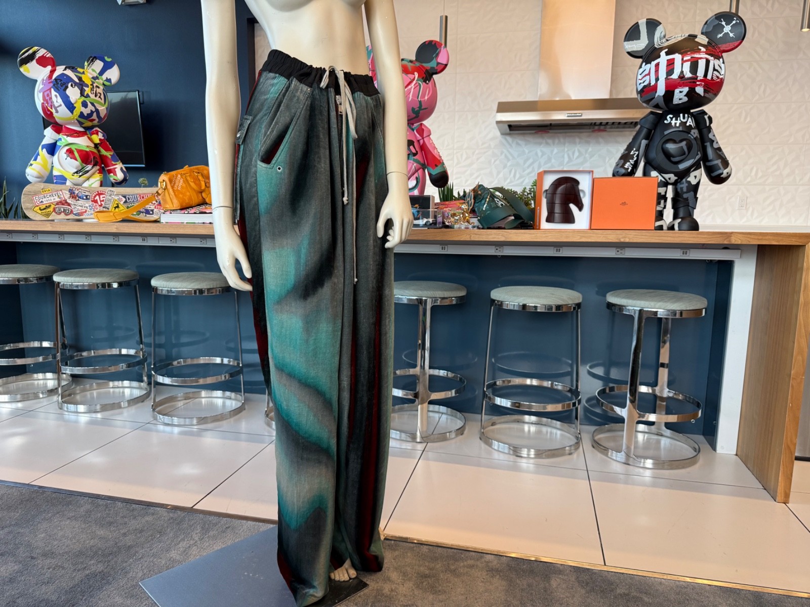 Extremely Rare Rick Owens Velvet Teal Red Wide bottom Pants size IT 52