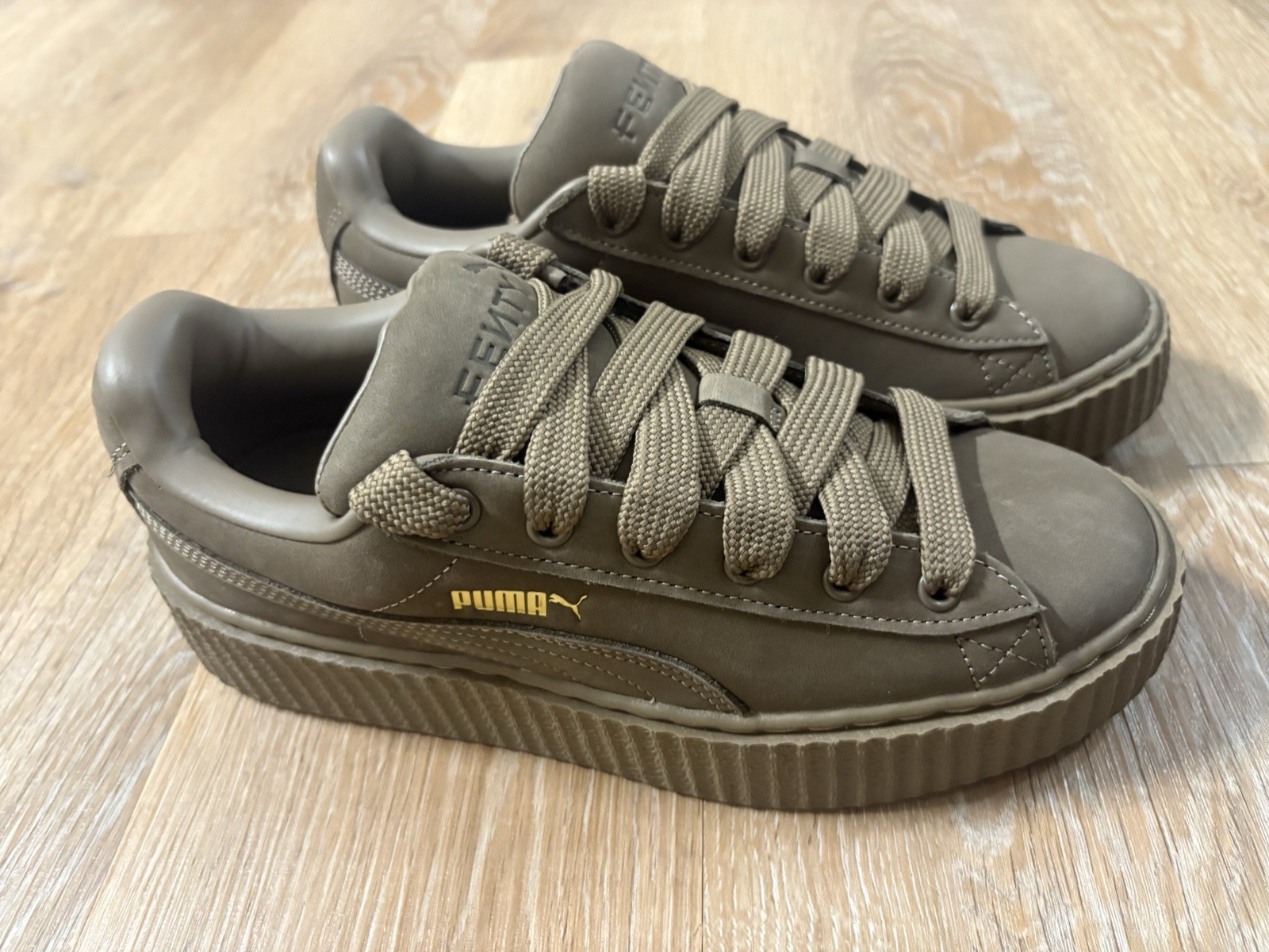 PUMA x FENTY Active Gaming Suede Lace-Up Sneakers Brown Unisex US 8