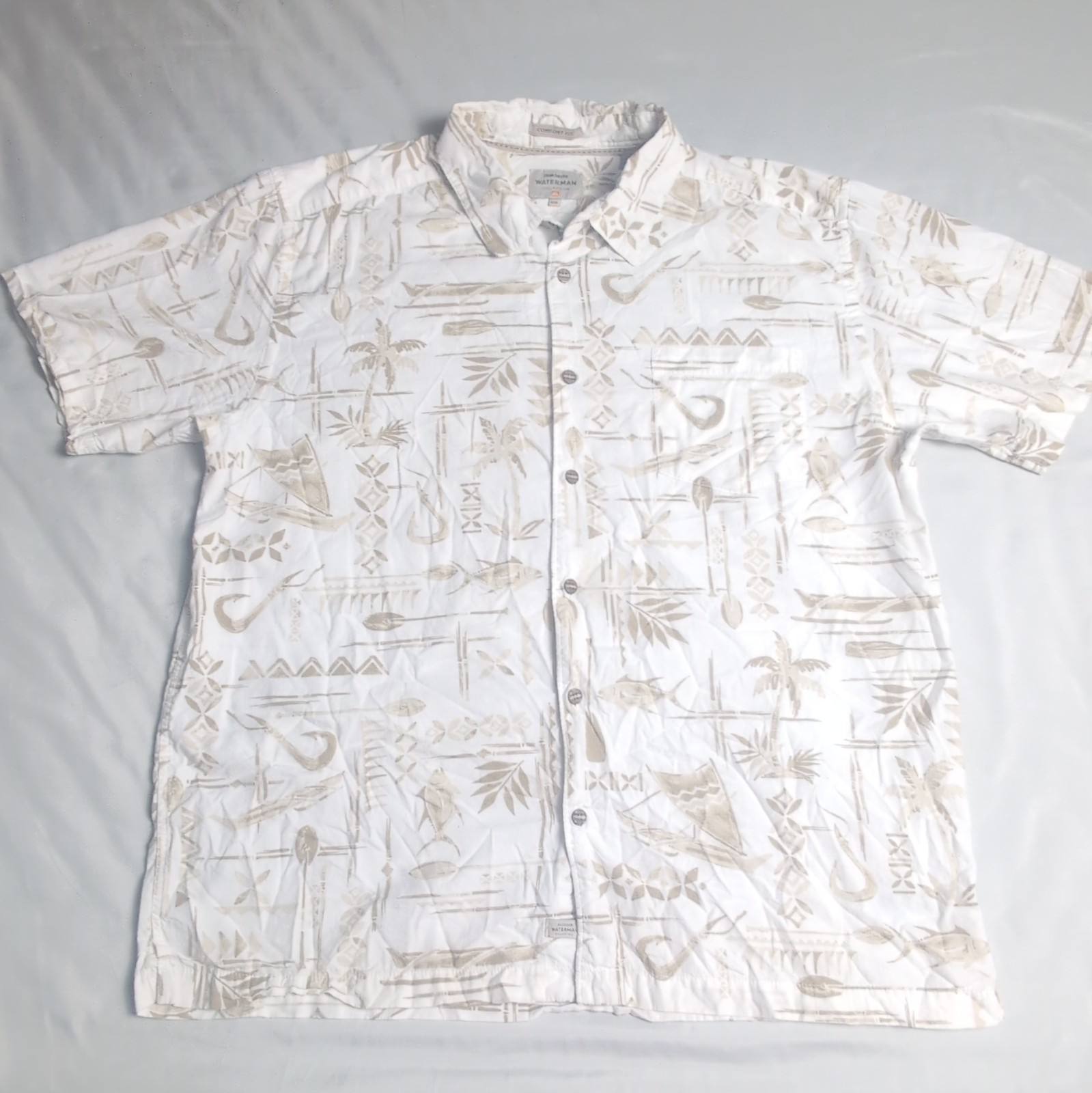 Quiksilver Waterman Collection Shirt Mens XXL Hawaiian Fishing Tropical Comfort