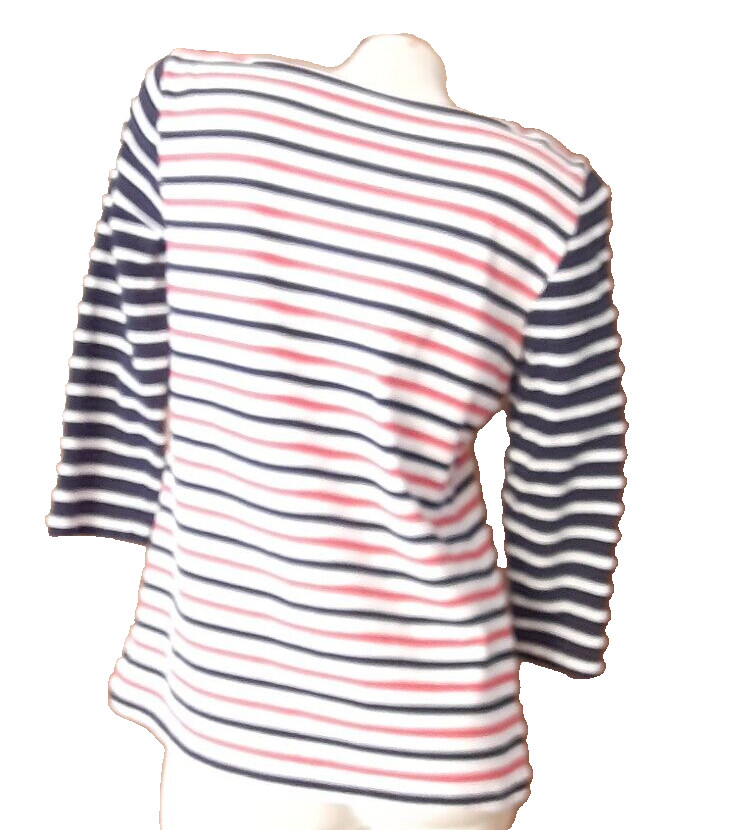 Talbot’s Tee Boat Neck Bracelet Sleeves Red White Black Stripes Misses M