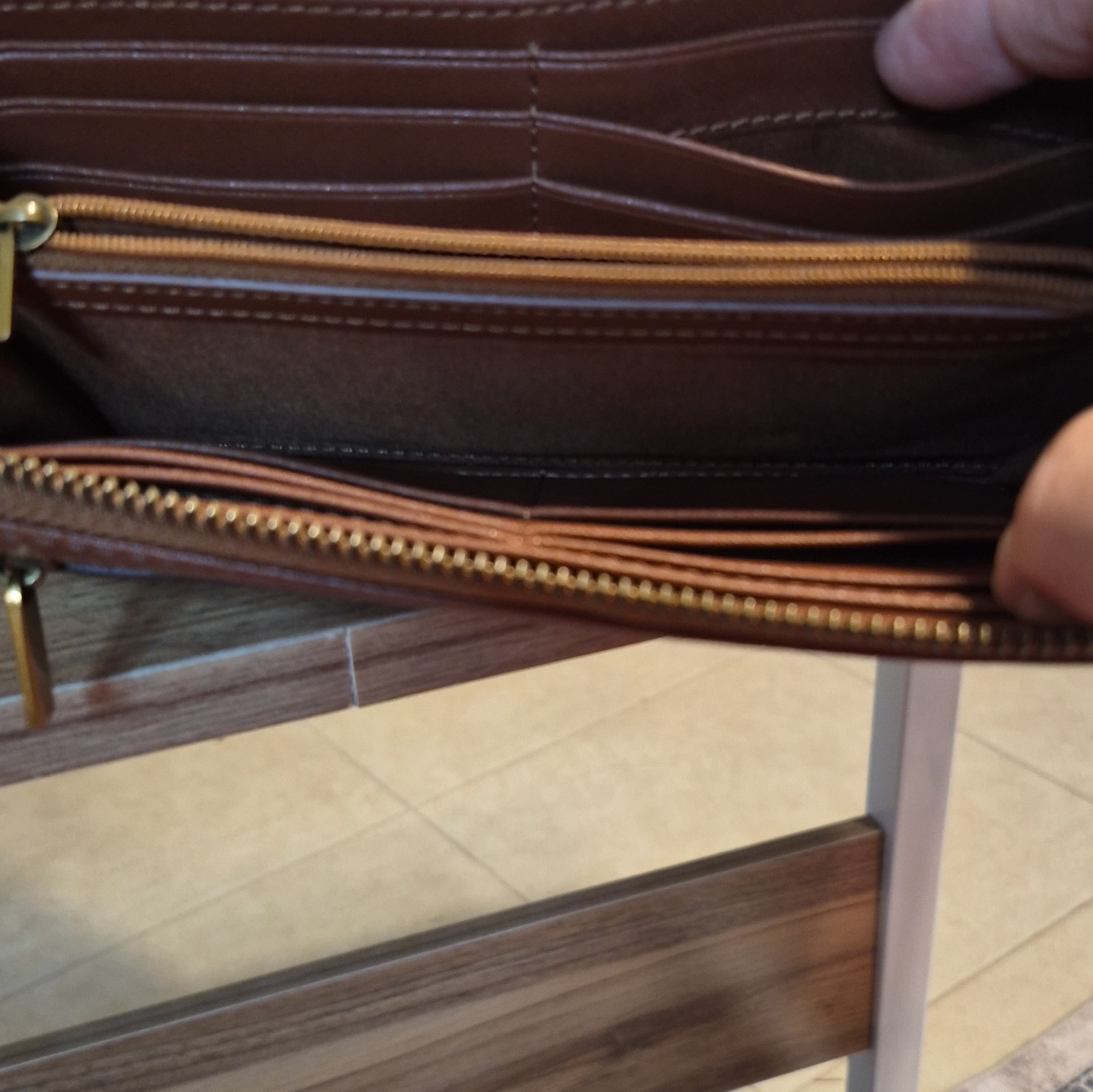 Fossil Brown Solid Zip-Around Wristlet Wallet Credit Card Slots Folding
