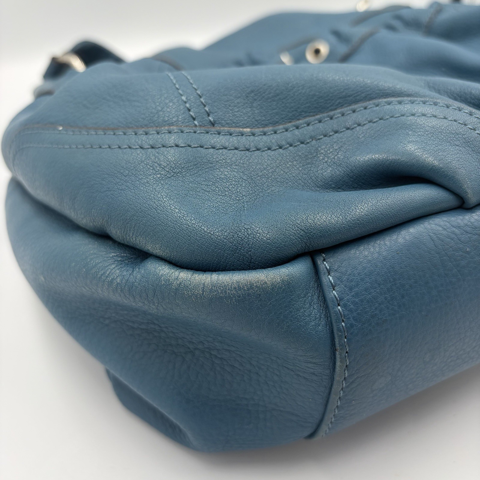 B Makowsky Teal Blue Pebbled Leather Hobo Shoulder Bag Large Silver Hardware