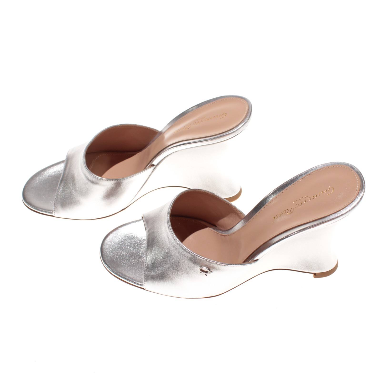 Gianvito Rossi NWB Wedge Sandals Size 40.5 (US 10.5) in Silver Leather & Silk