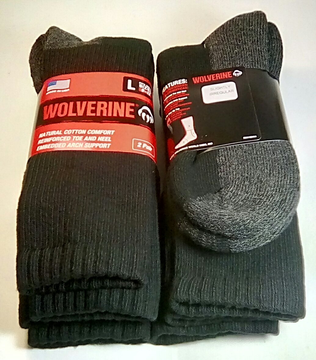 Wolverine Cotton Full Cushion Steel Toe Boot Sock, Large, Black, 4 pairs