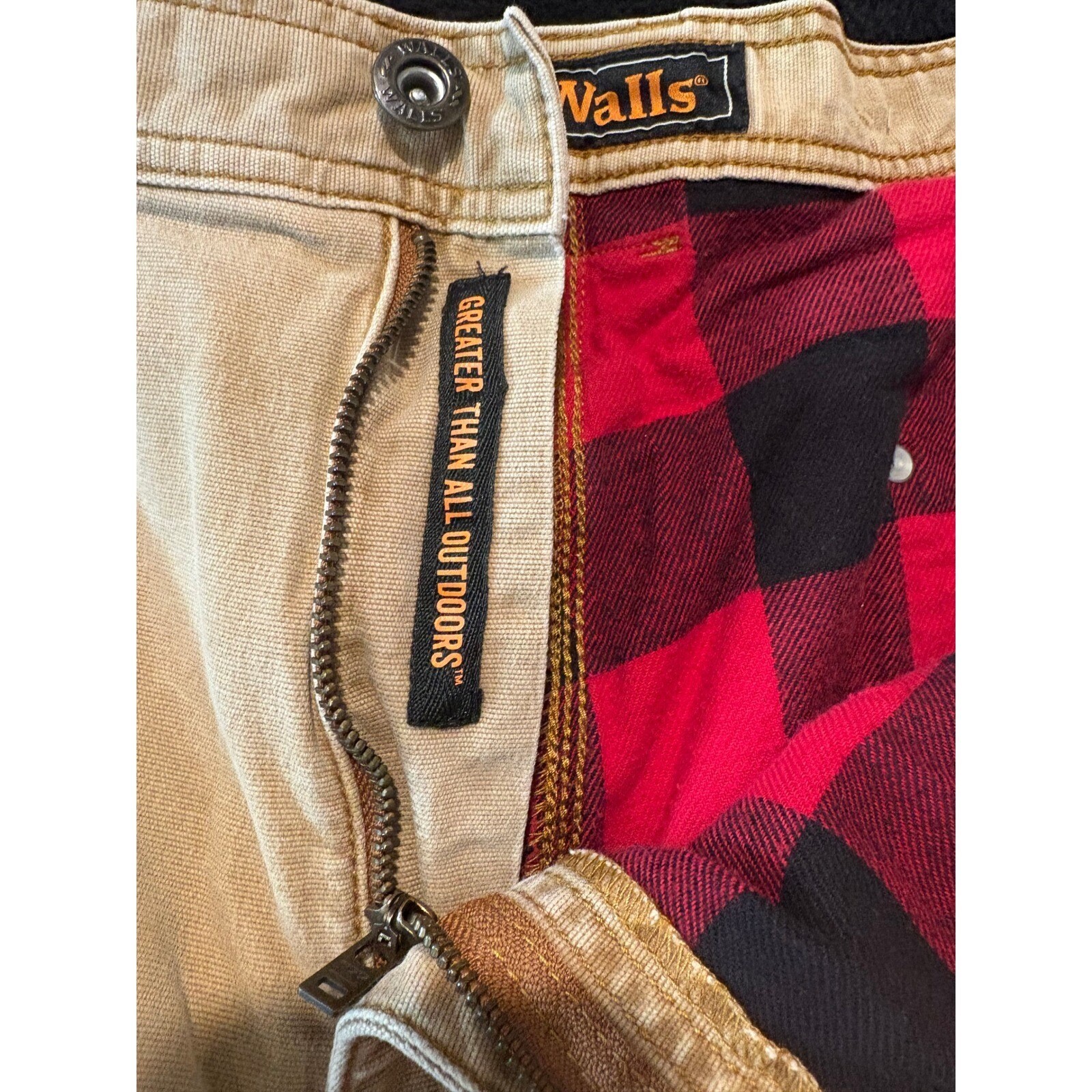 Walls Work Pants Mens XL Beige Insulated Flannel Lined Carpenter Style XL