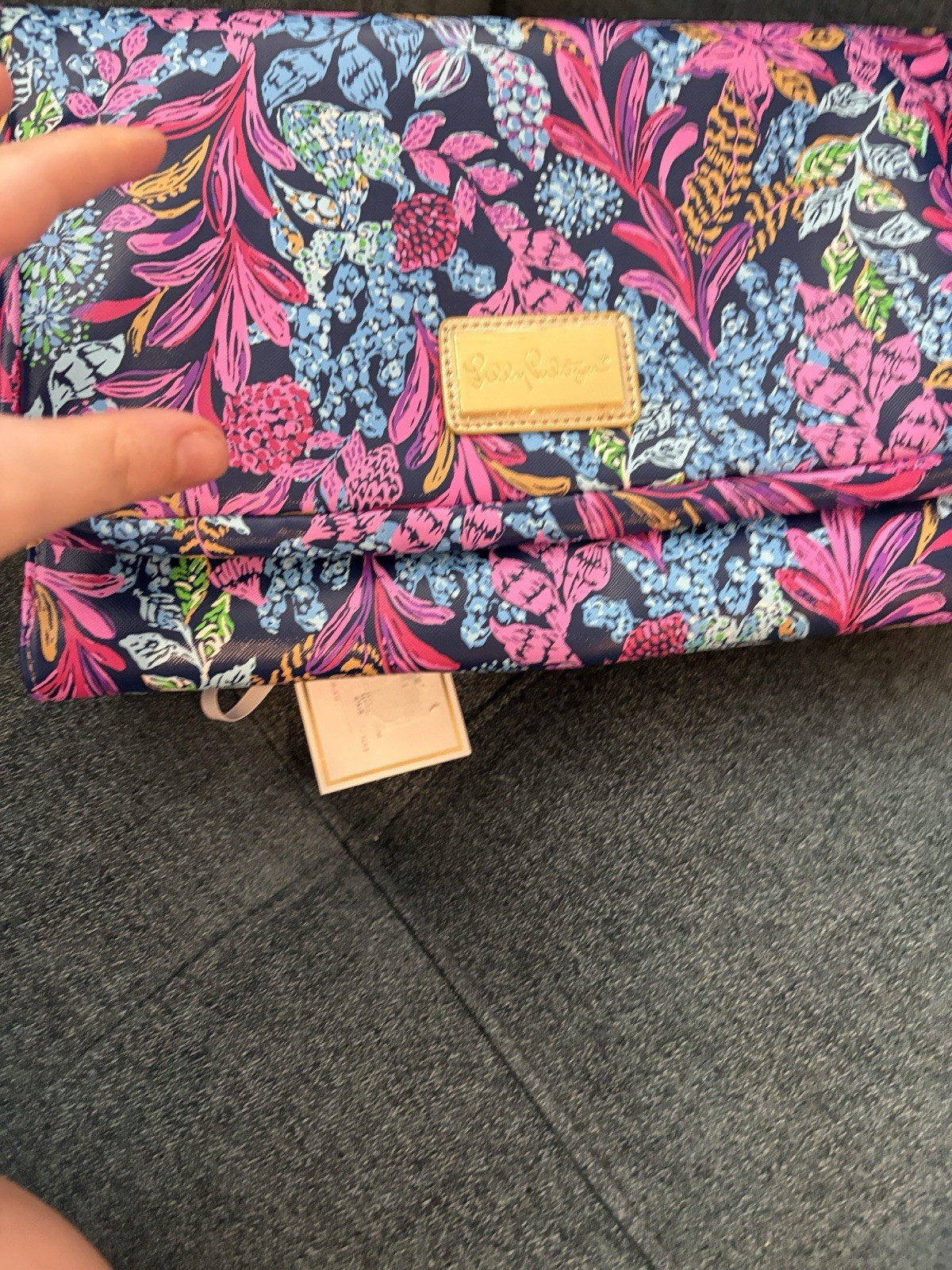 Lilly Pulitzer floral Zip Pouch Clutch with Leather Logo Patch