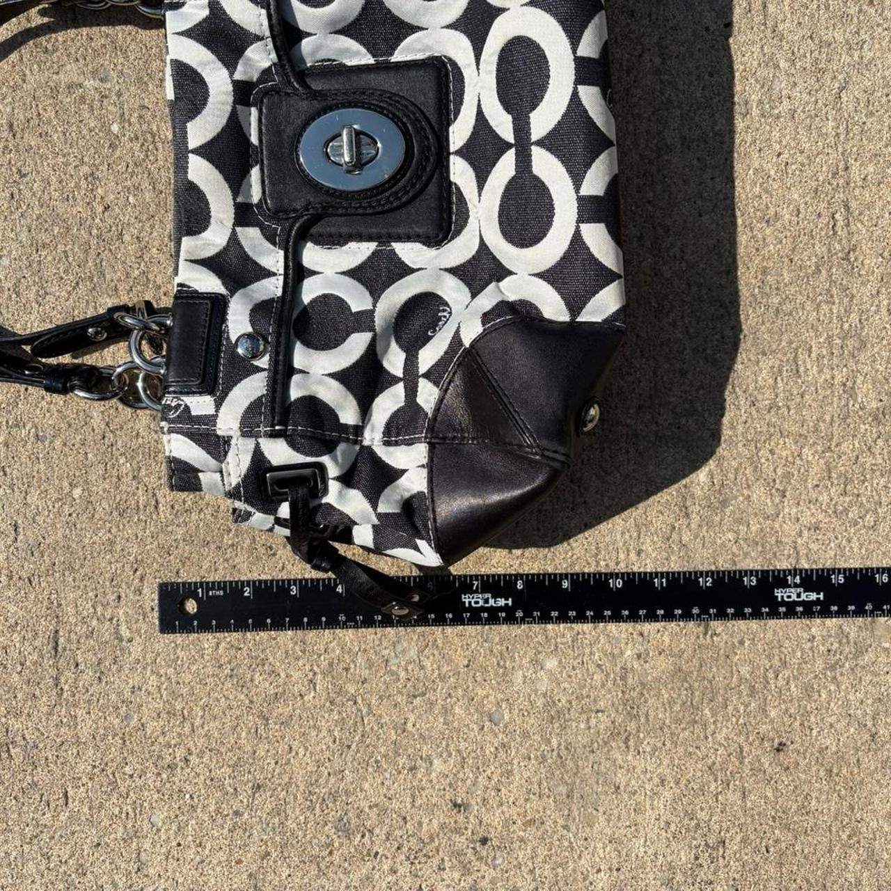 Coach Peyton Op Art Satchel Bag Black White Signature Turnlock Purse Handbag